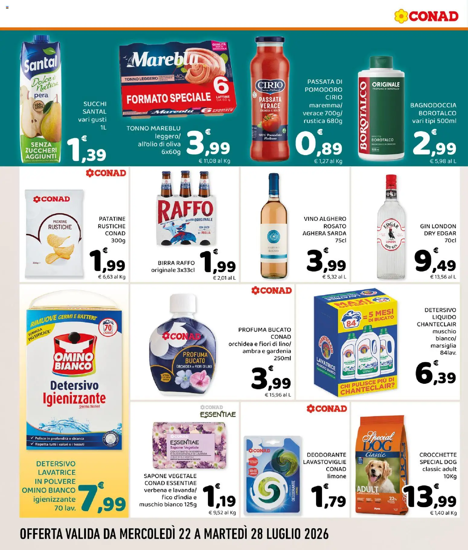 Volantino Conad del 22/07/2026 | Pagina: 4 | Prodotti: Gin, Lavastoviglie, Tonno, Profumo