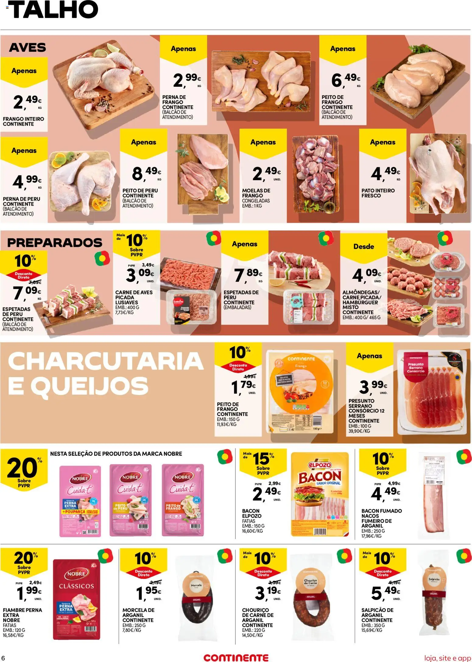 Continente folheto Bom Dia │ válido de 20/10/2026 | Página: 6 | Produtos: Fiambre, Bacon, Salpicão, Frango inteiro