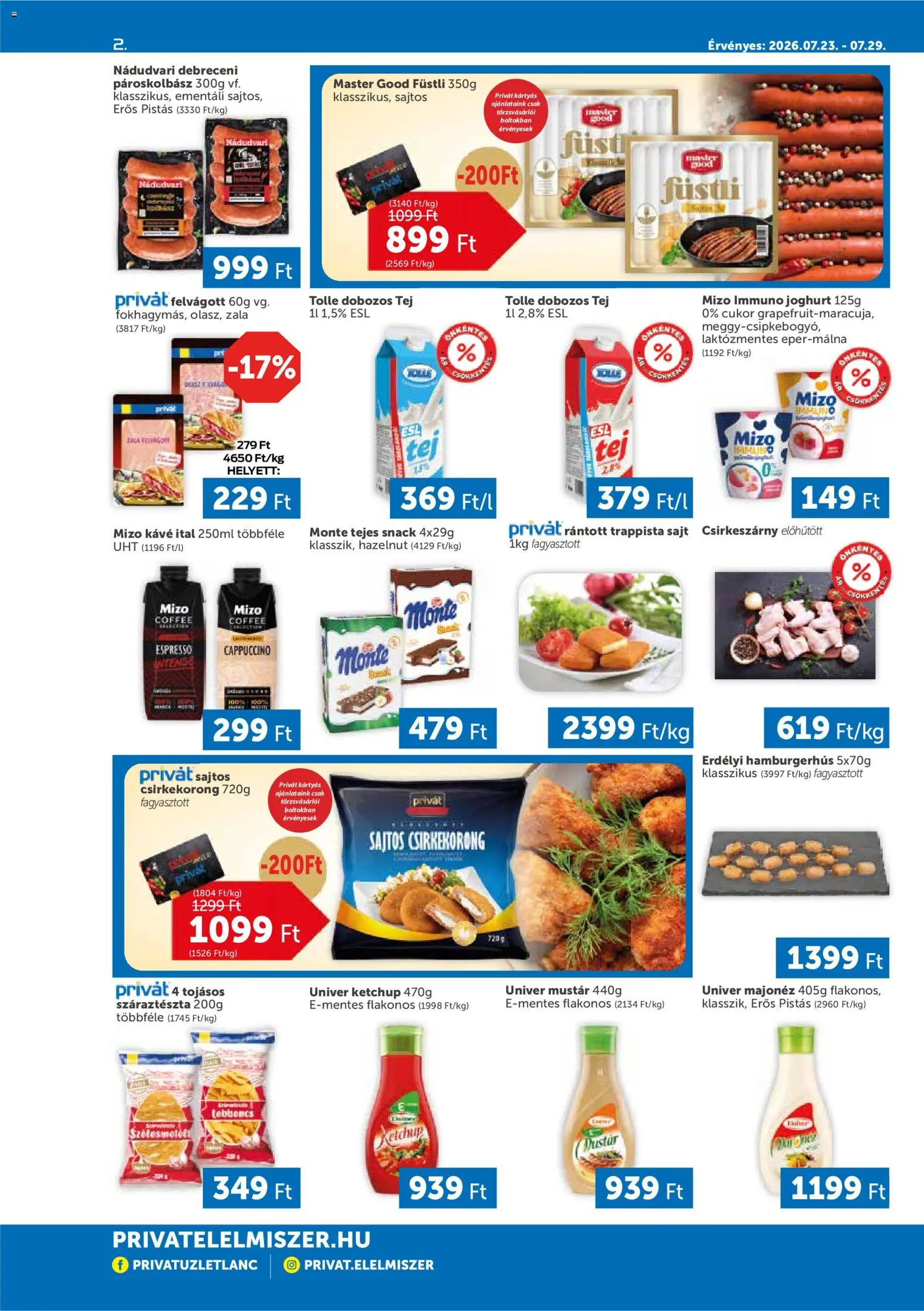PRIVÁT akciós ujság - amely érvényes a következő dátumtól: 2026.07.23. | Oldal: 2 | Termékek: Sajt, Ketchup, Trappista sajt, Cukor