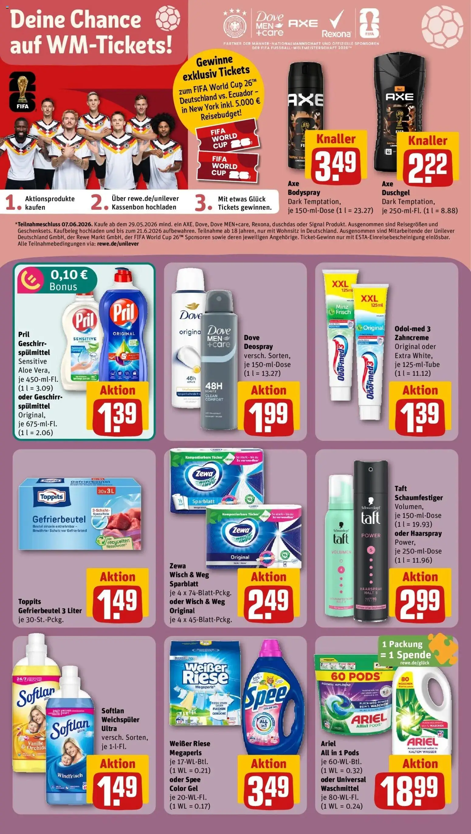 Rewe Prospekt Gechingen – gültig ab 01.06.2026 | Seite: 24 | Produkte: Duschgel, Duschdas, Waschmittel, Deospray