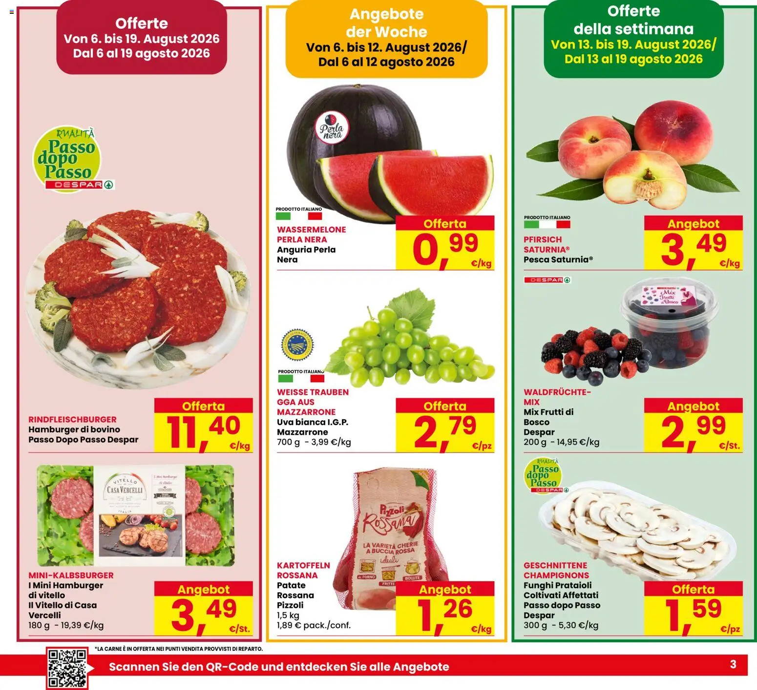 Volantino Despar del 06/08/2026 | Pagina: 3 | Prodotti: Bovino, Anguria, Uva, Hamburger