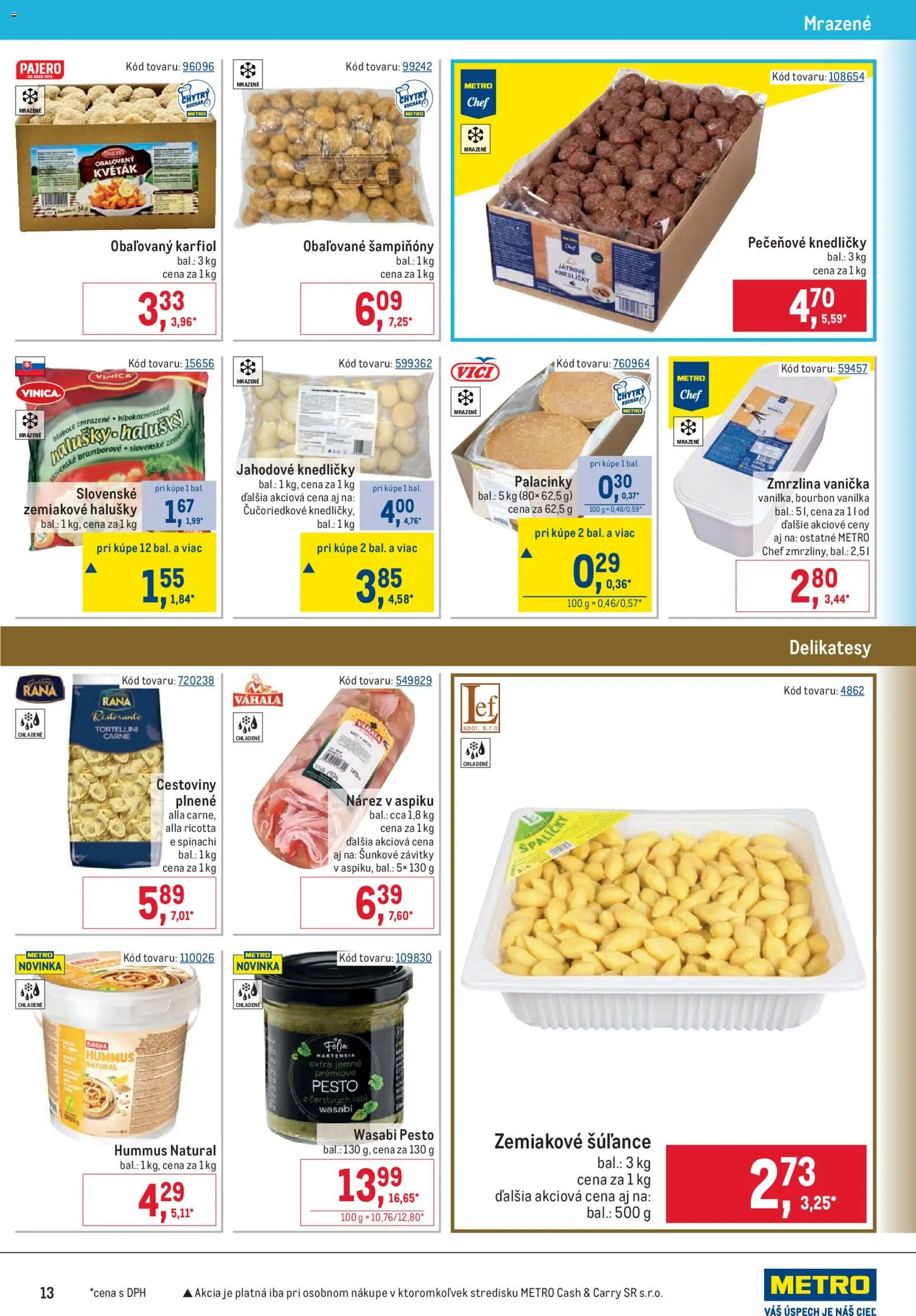 Nové Metro akcie – leták je platný od 12.08.2026 | Strana: 13 | Produkty: Hummus, Zmrzlina, Šampiňóny, Pesto