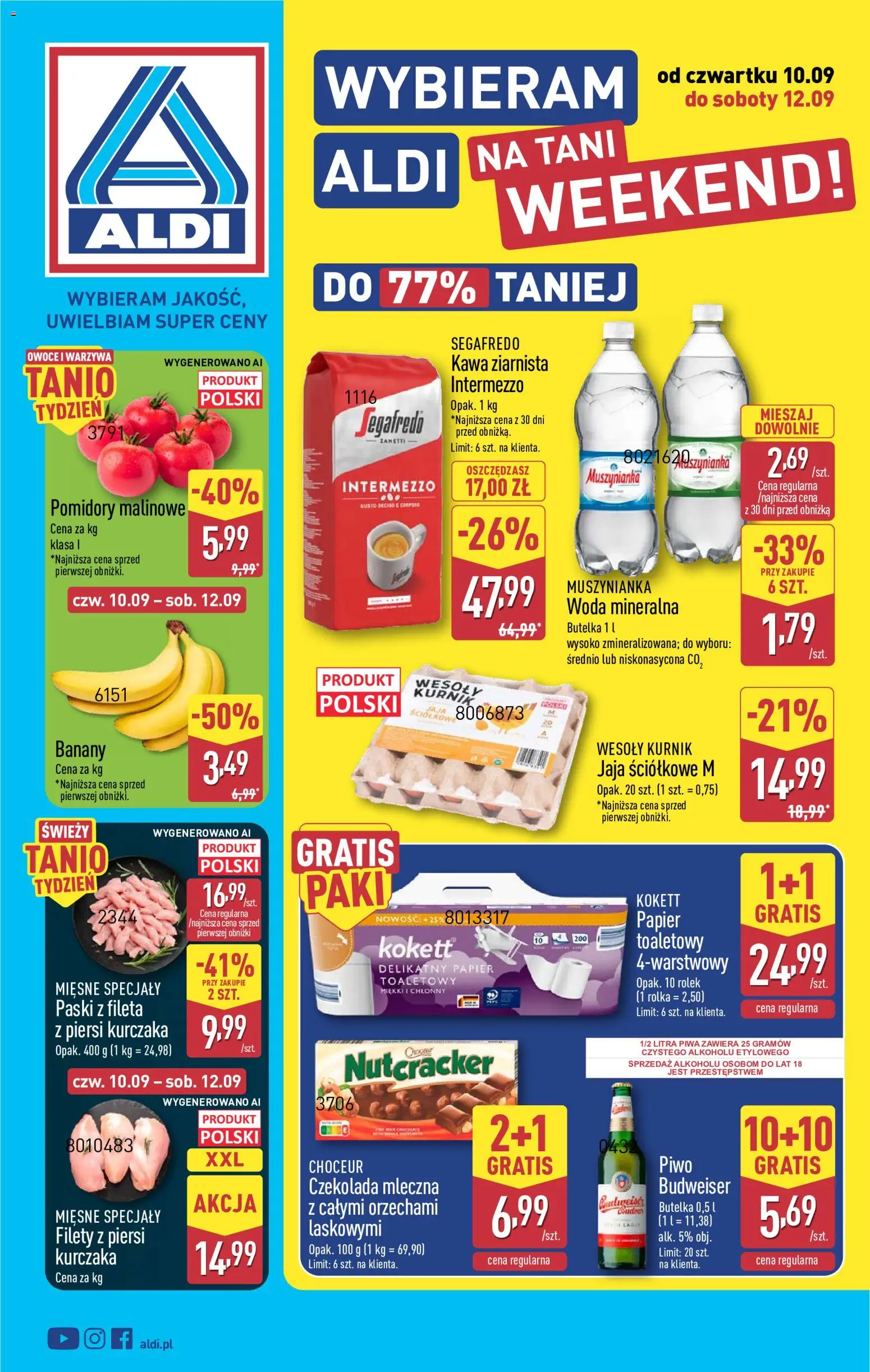 Aldi Polsko leták - Oferta weekendowa od 10.09.2026 | Strana: 1 | Produkty: Banány, Segafredo, Intermezzo Segafredo