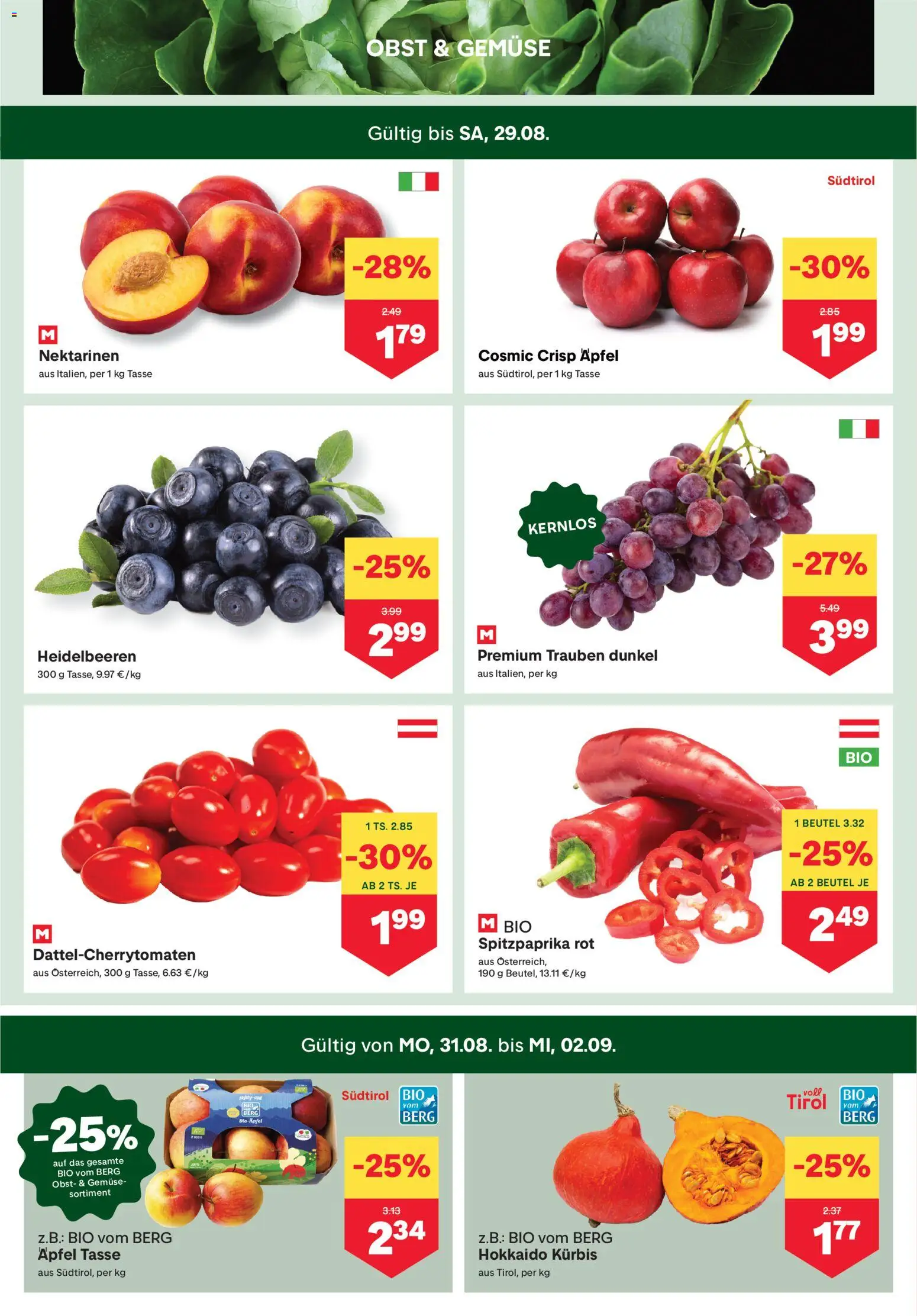 MPREIS Flugblatt gültig ab 27.08.2026 | Seite: 2 | Produkte: Gemüse, Obst, Kürbis, Äpfel