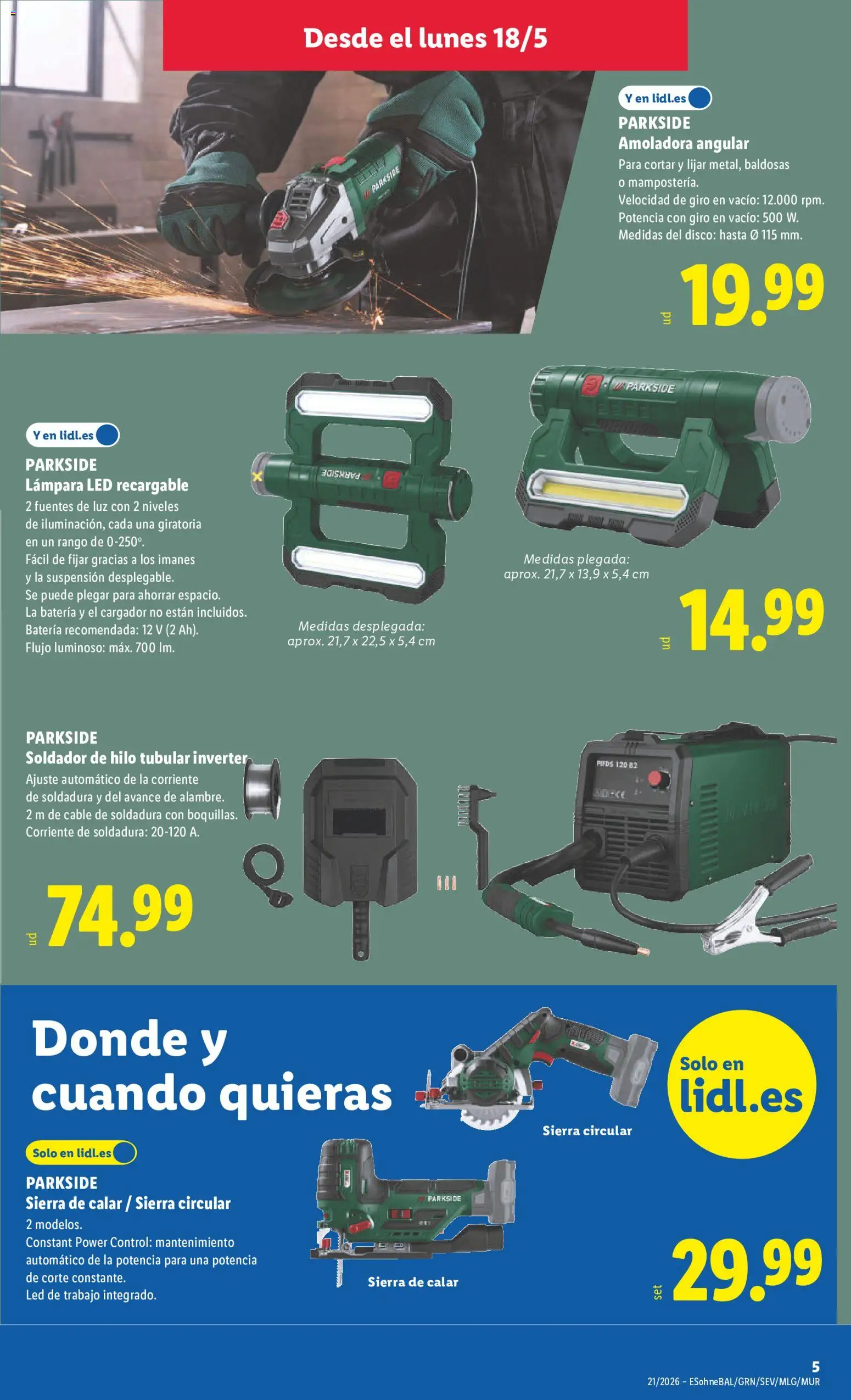 Lidl folleto de bazar │ válido desde el 18.05.2026 | Página: 15 | Productos: Cable, Disco, Batería, Lámpara