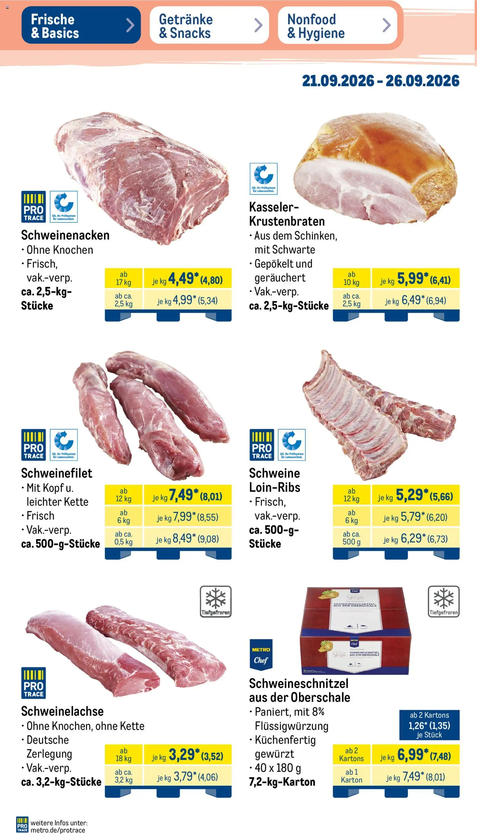 Metro Prospekt – gültig ab 21.09.2026 | Seite: 4 | Produkte: Schweinenacken, Krustenbraten, Schweinefilet