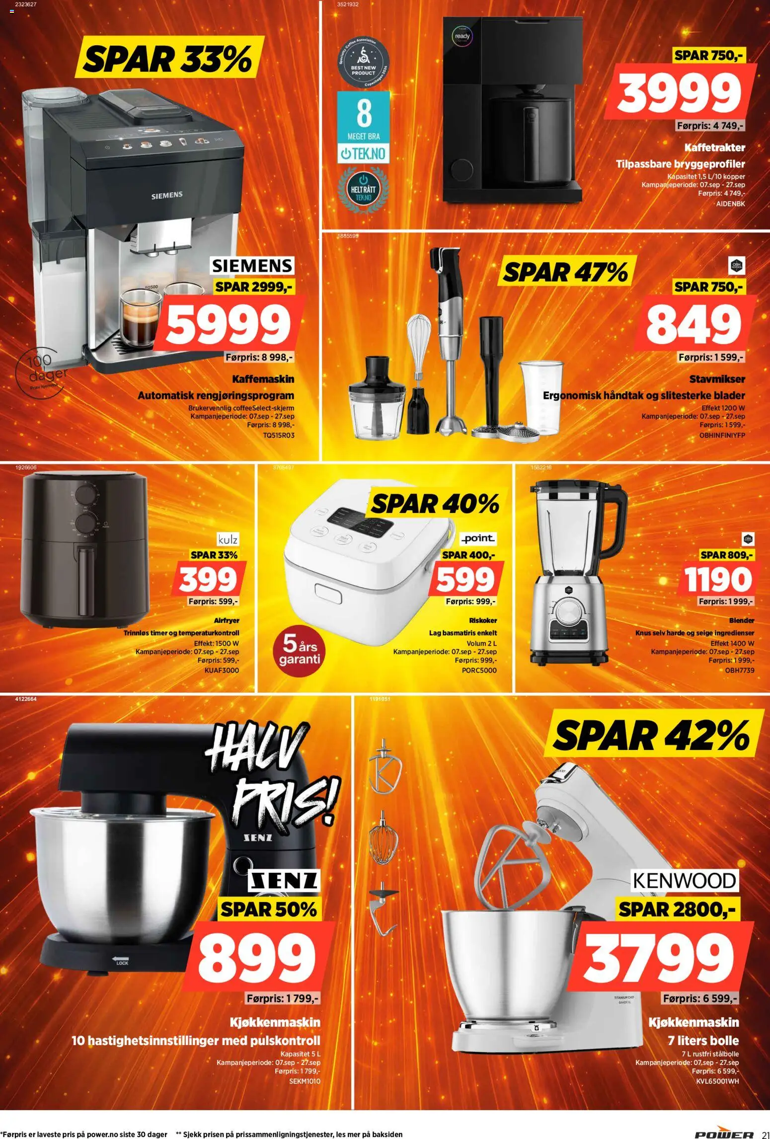 {H1} | Side: 21 | Produkter: Airfryer, Kaffemaskin, 1, Kjøkkenmaskin