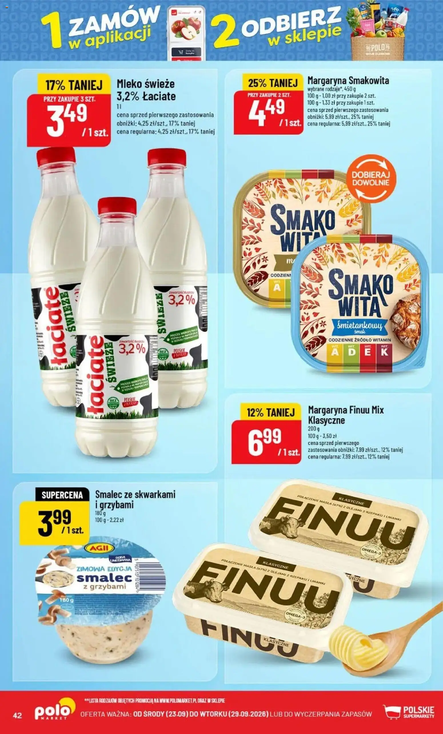 Nowa POLOmarket gazetka od jutra 23.09.2026 | Strona: 42 | Produkty: Omega, Margaryna, Mleko, Mleko świeże