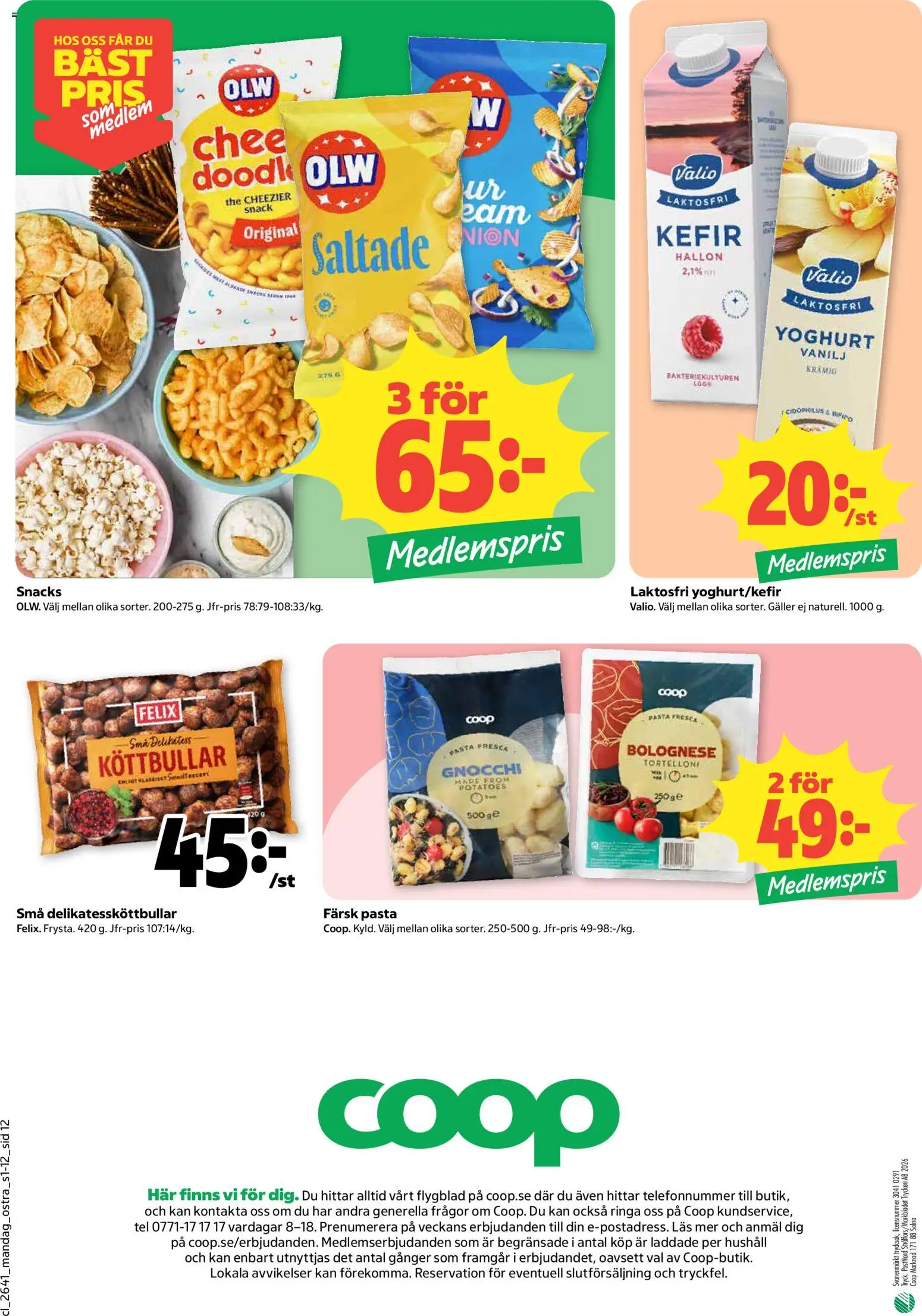 Coop Daglivs reklamblad aktuell från 05/10/2026 | Sida: 12 | Produkter: Köttbullar, Yoghurt, Gnocchi, Hallon