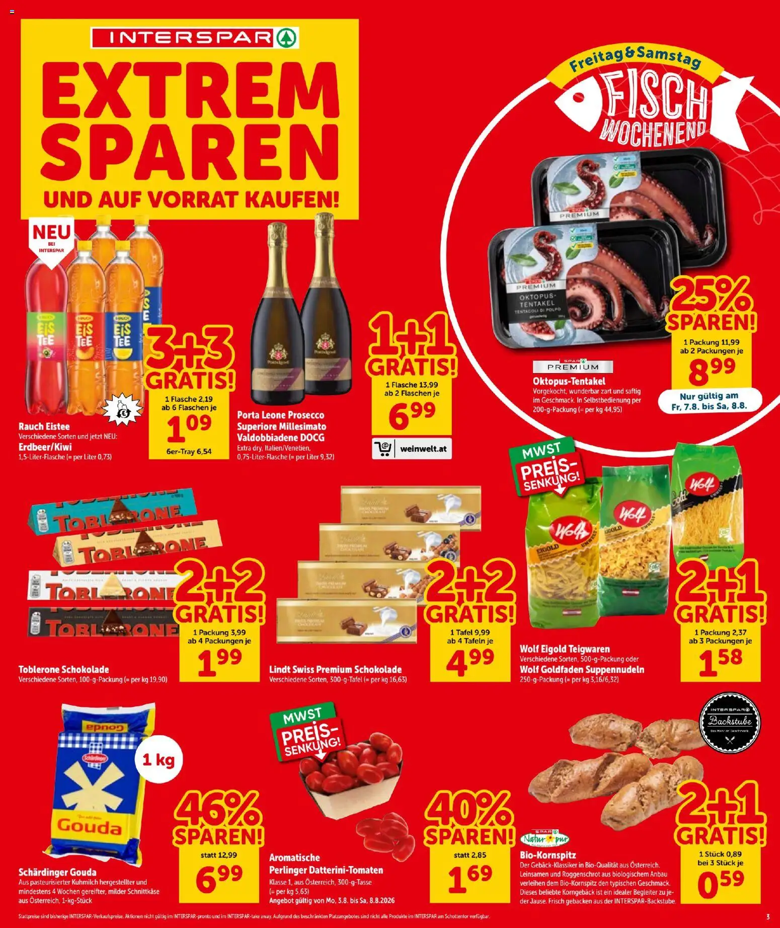 Interspar - Flugblatt gültig ab 06.08.2026 | Seite: 3 | Produkte: Prosecco, Schokolade, Fisch