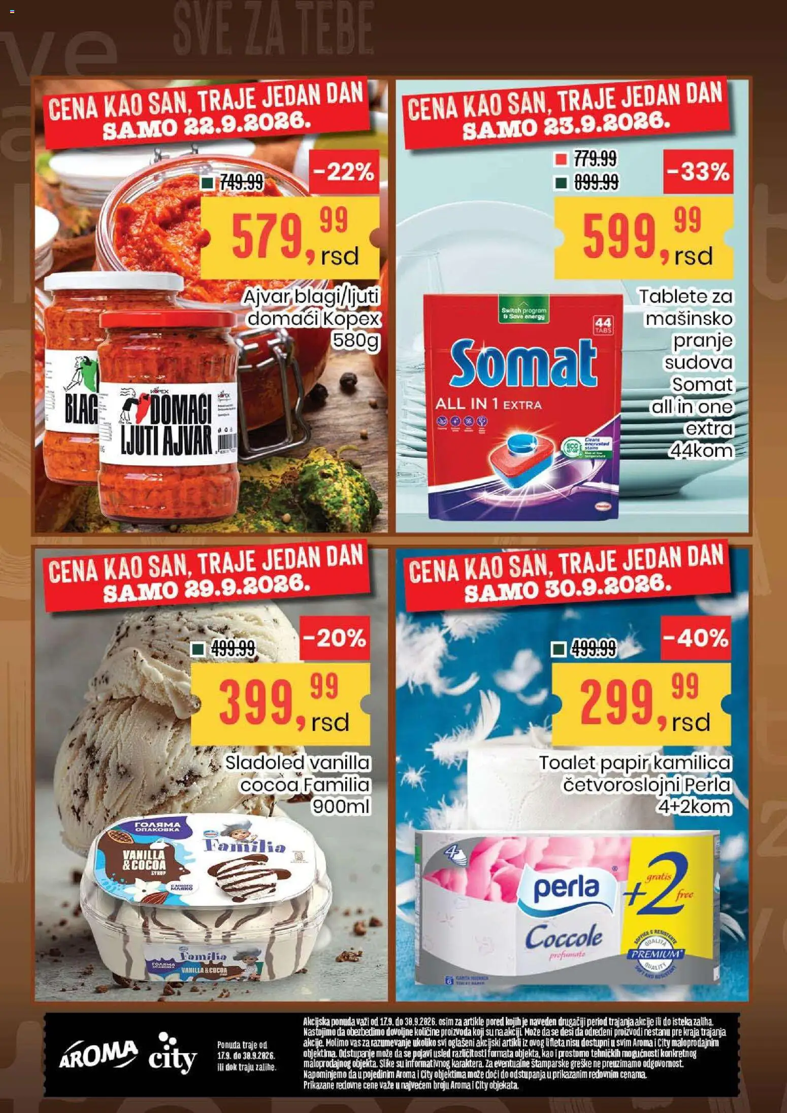 Aroma Market katalog - važi od 17.09.2026 | Strana: 24 | Proizvode: Somat, Toalet papir, Ajvar, Sladoled