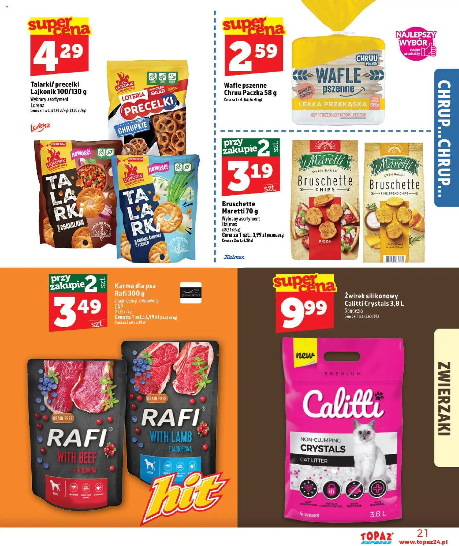 Topaz gazetka - Express od 06.08.2026 | Strona: 21 | Produkty: Wafle, Jagnięcina, Karma dla psa, Wołowina