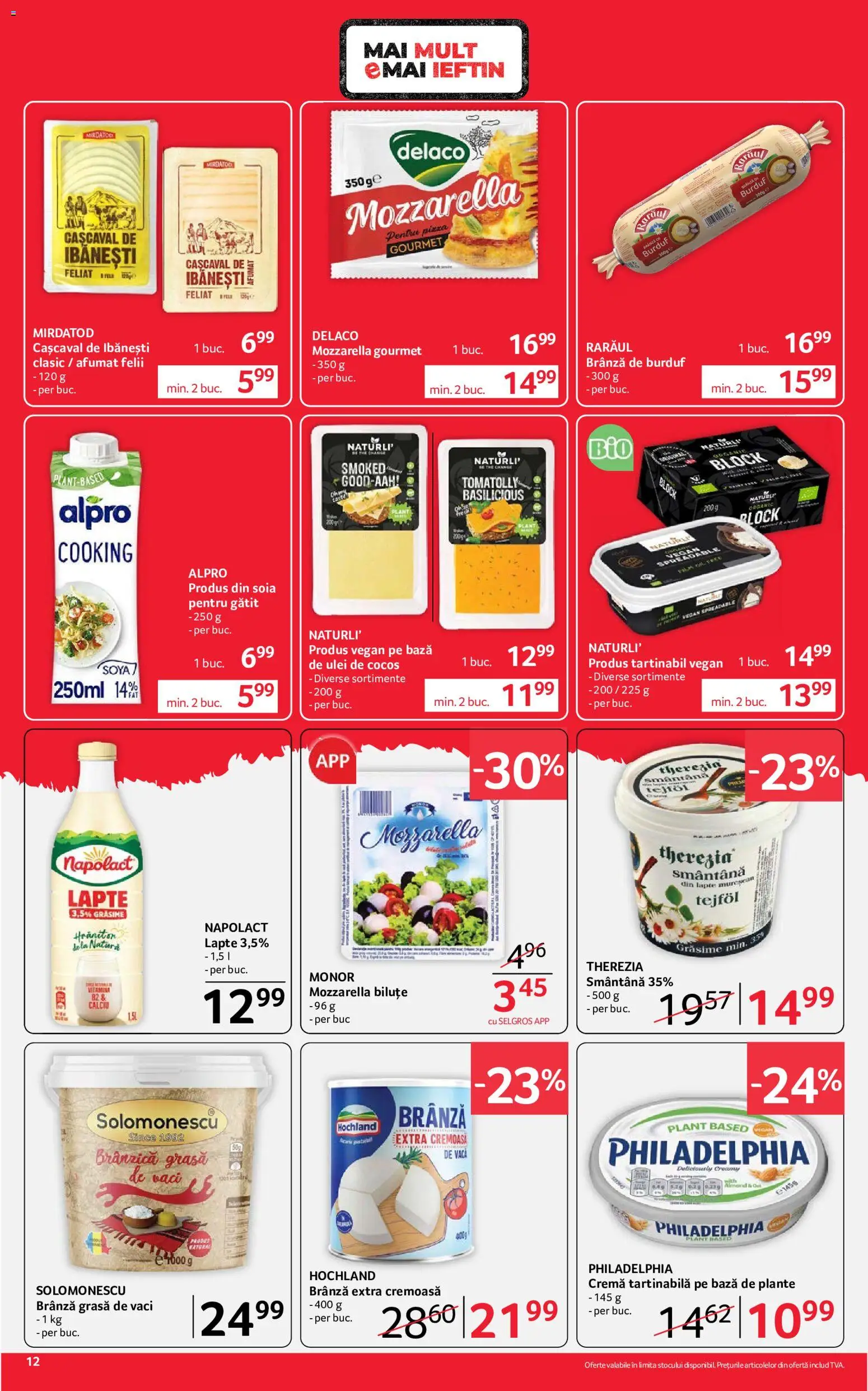 Noul catalog Selgros – valabil de la 07.08.2026 | Pagină: 12 | Produse: Cașcaval, Brânză, Pizza, Cremă tartinabilă