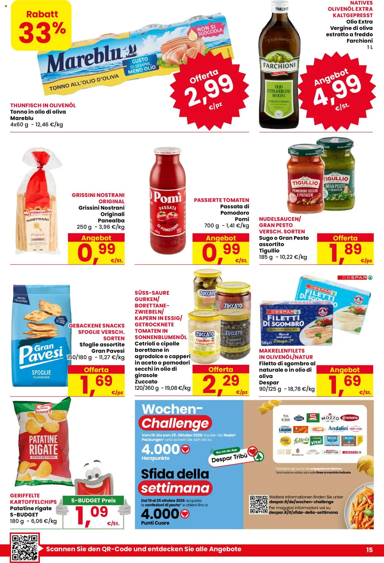 Volantino Despar del 15/10/2026 | Pagina: 15 | Prodotti: Pesto, Tonno, Grissini, Pomodori secchi