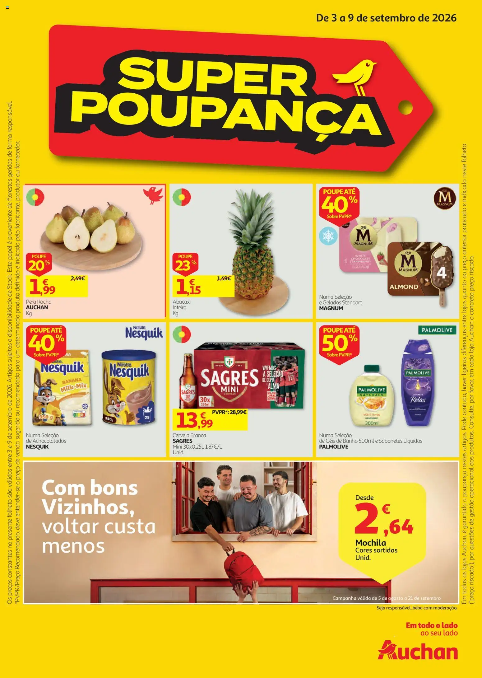 Auchan folheto │ válido de 03/09/2026 | Página: 1 | Produtos: Mochila, Banho, Nestlé, Cerveja