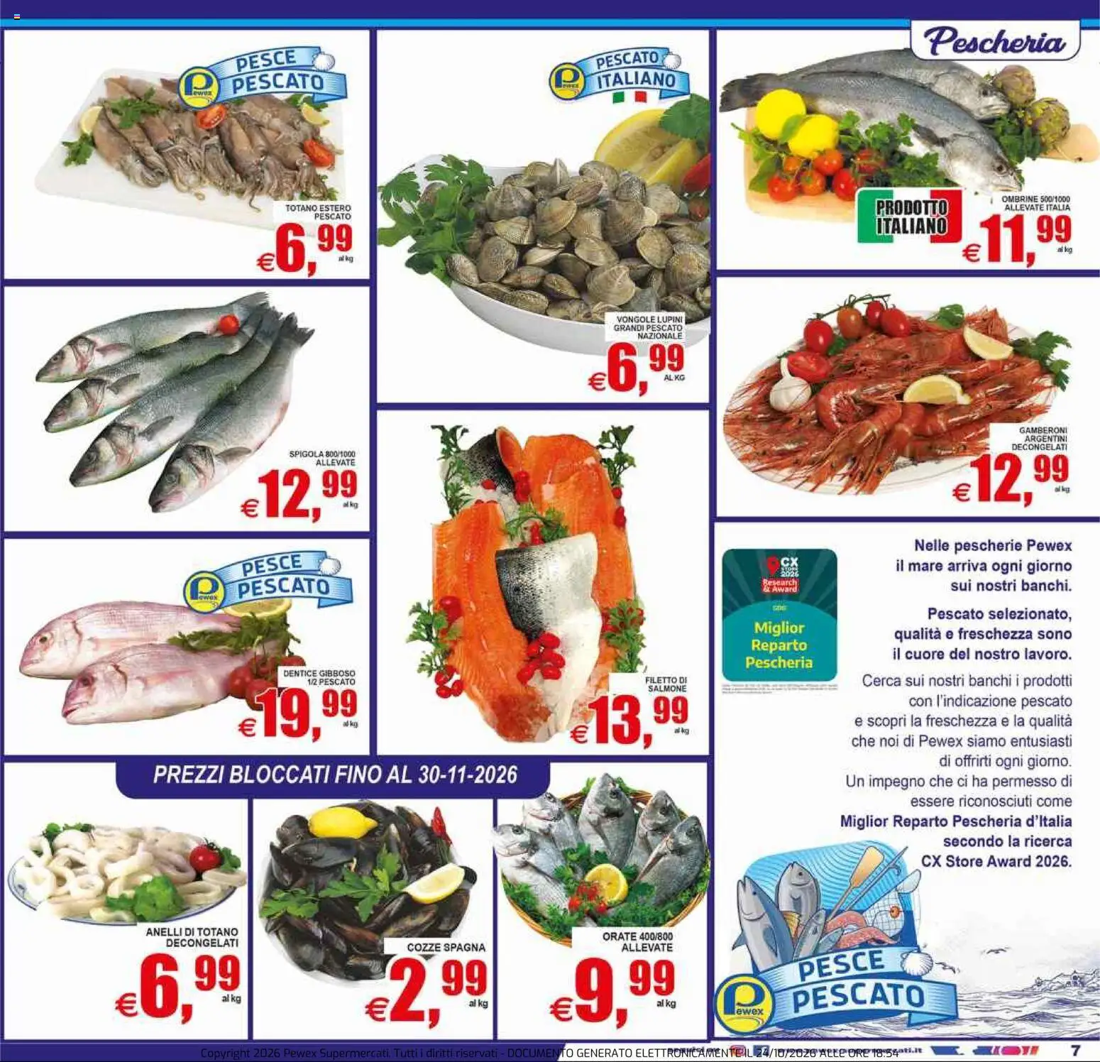 Volantino Pewex del 23/10/2026 | Pagina: 7 | Prodotti: Vongole, Gamberoni, Spigola, Totano