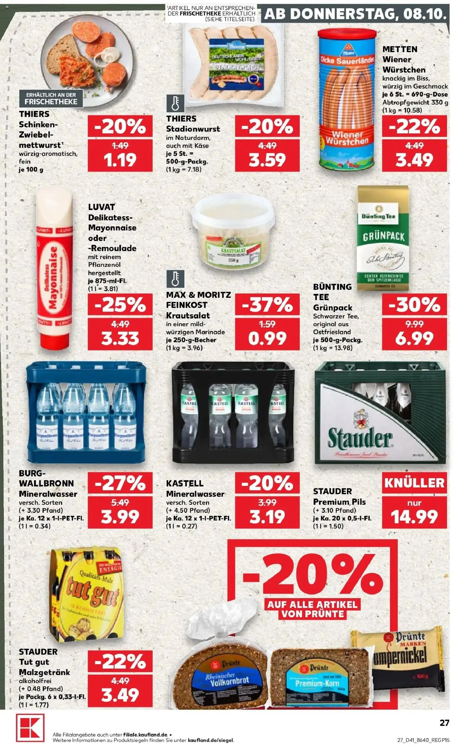 Kaufland Prospekt Hattingen – gültig ab 08.10.2026 | Seite: 27 | Produkte: Wiener wurstchen, Käse, Pils, Tee