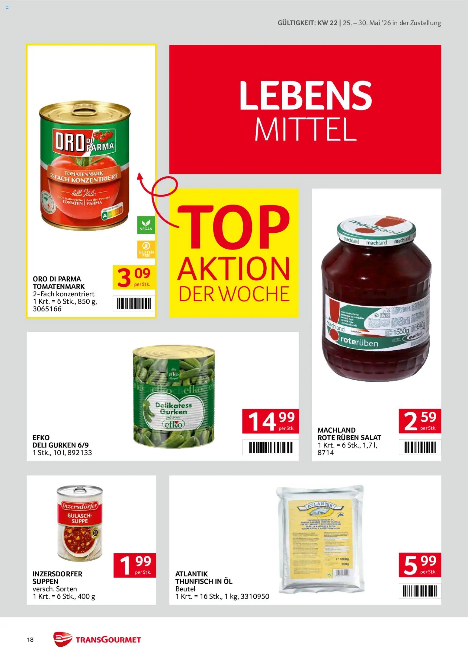 Transgourmet Zustellaktion gültig ab 25.05.2026 | Seite: 18 | Produkte: Gurken, Salat, Öl, Tomaten