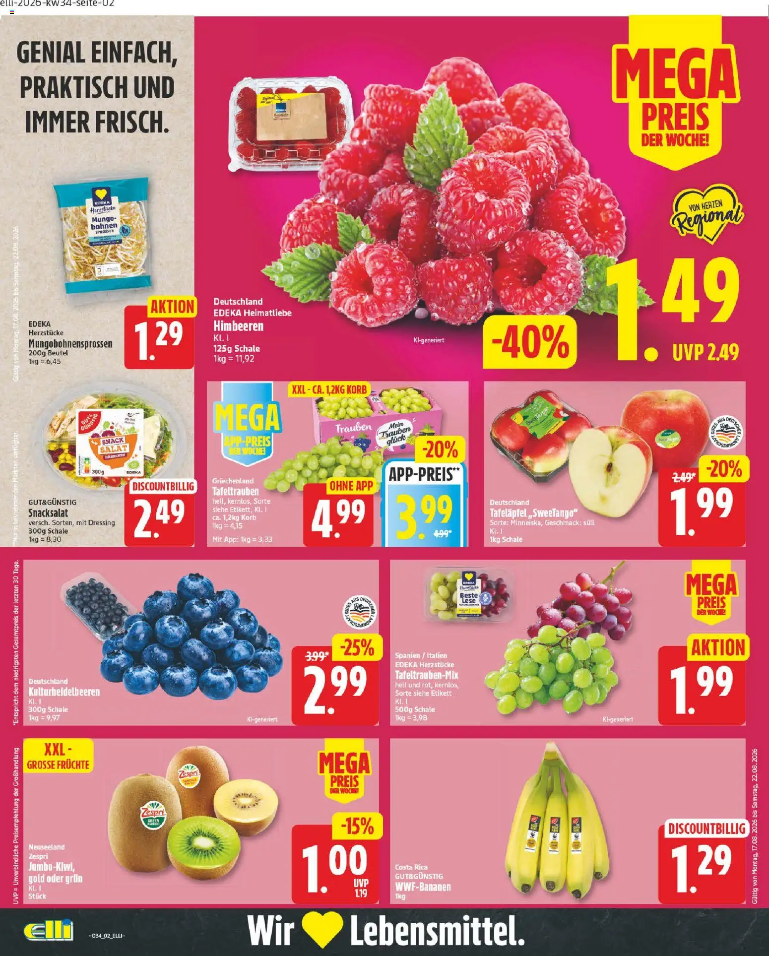 Elli Markt Prospekt Delbrück – gültig ab 17.08.2026 | Seite: 2 | Produkte: Himbeeren, Korb, Dressing, Salat