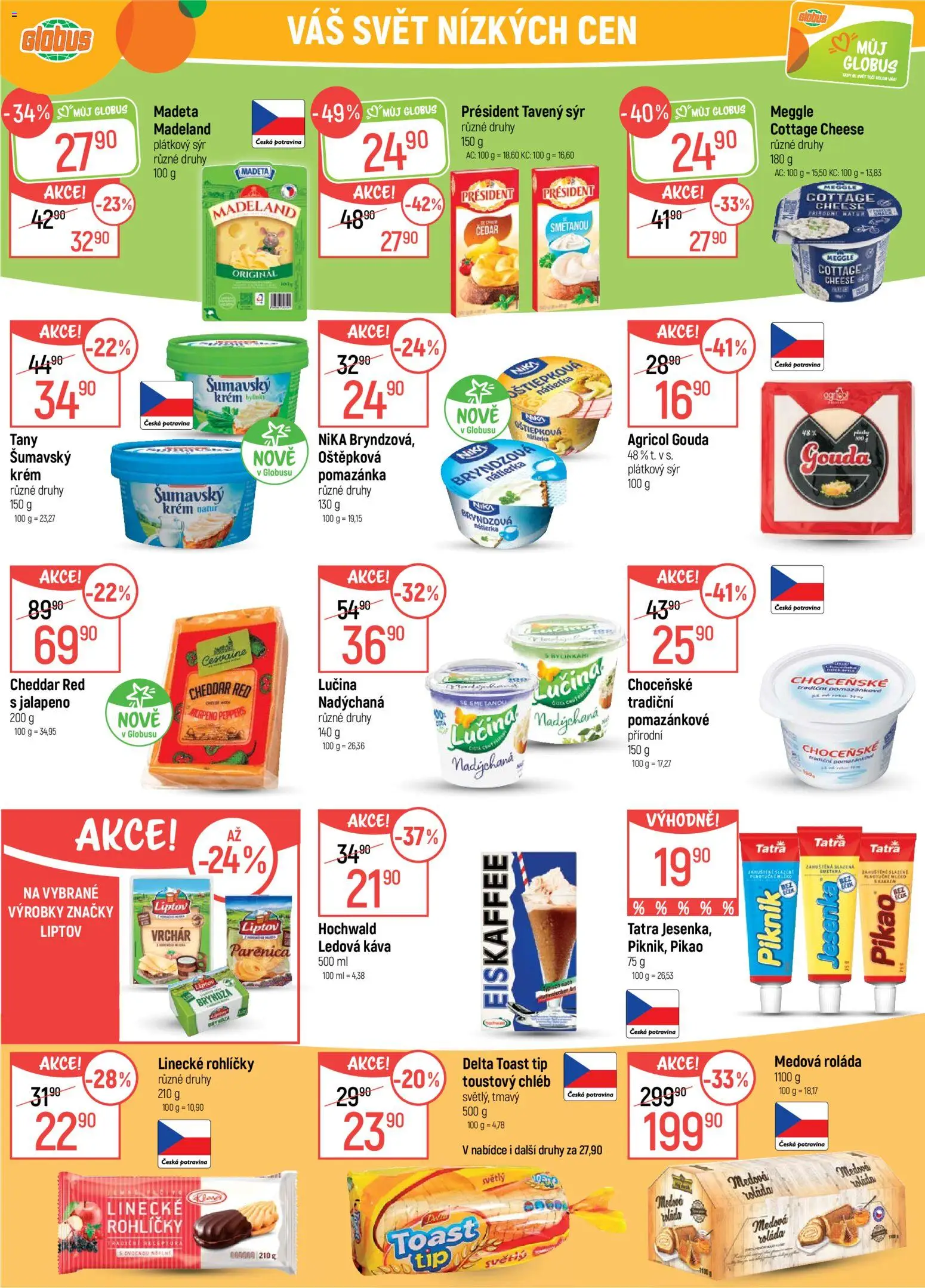 Globus leták - Praha-Štěrboholy od 15.04.2026 | Strana: 16 | Produkty: Mléko, Lučina, Linecké rohlíčky, Cottage