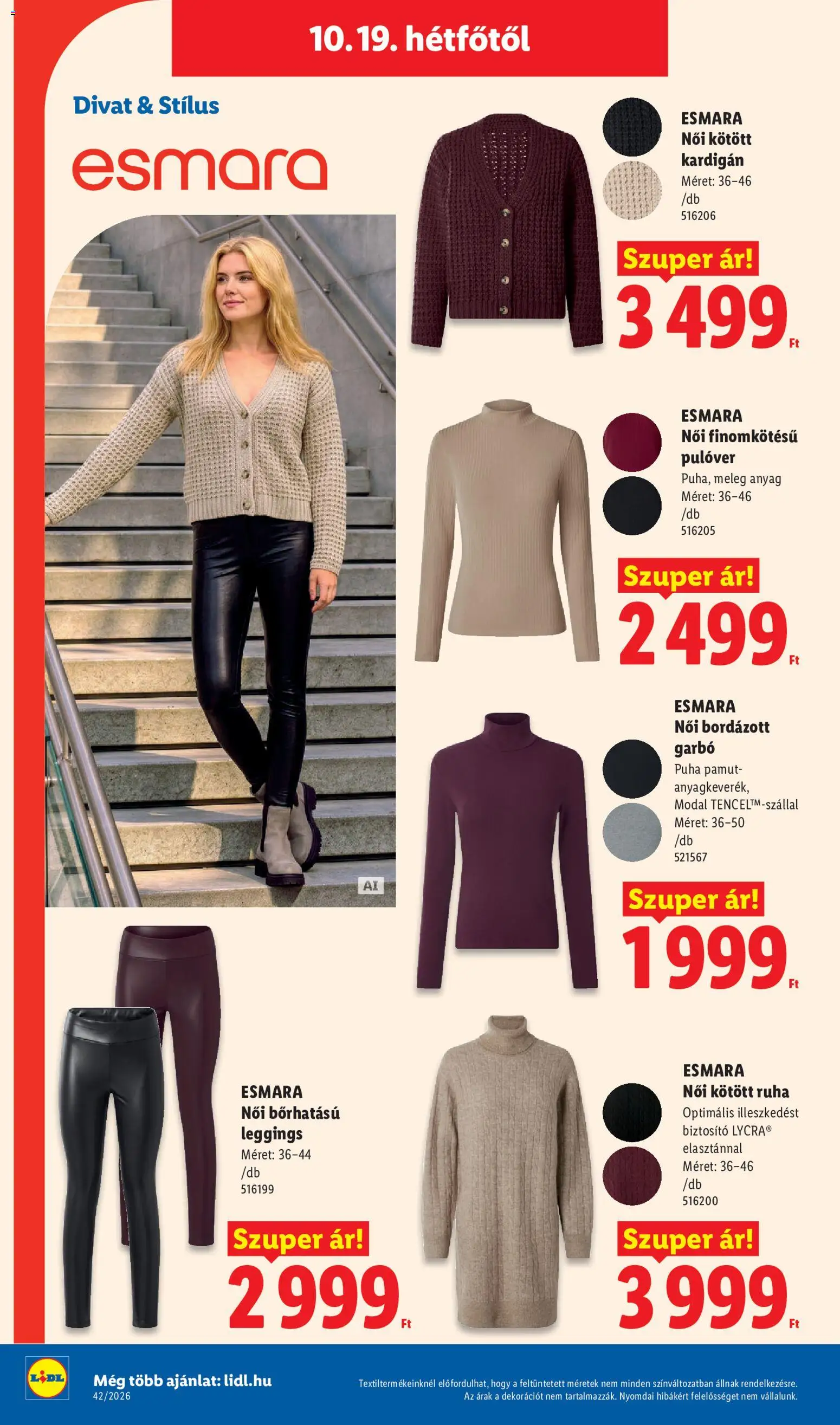 Lidl akciós ujság - amely érvényes a következő dátumtól: 2026.10.15. | Oldal: 26 | Termékek: Esmara, Ruha, Pulóver, Leggings