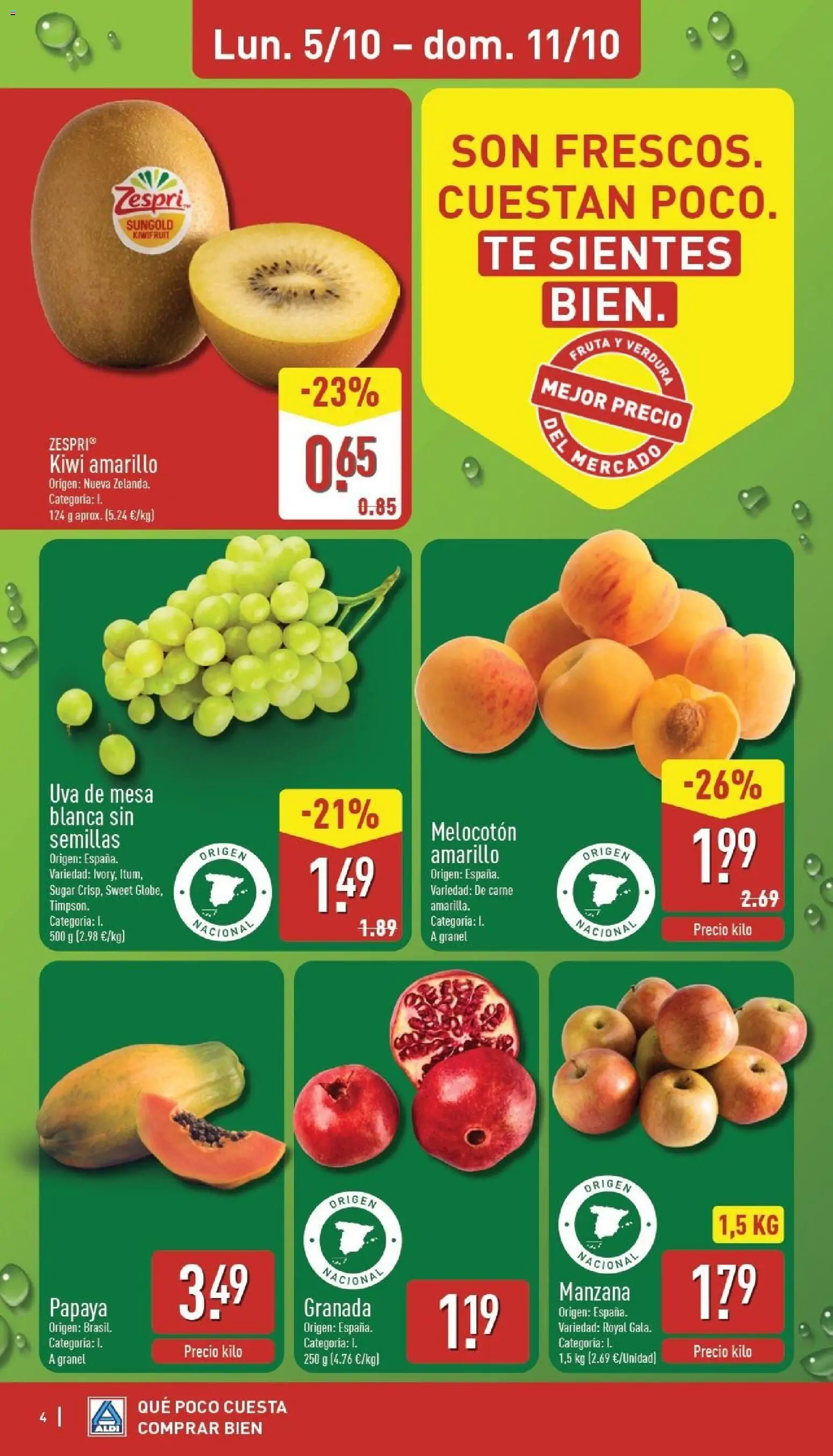 Aldi folleto Península │ válido desde el 05/10/2026 | Página: 4 | Productos: Fruta, Manzana, Granada, Melocotón amarillo