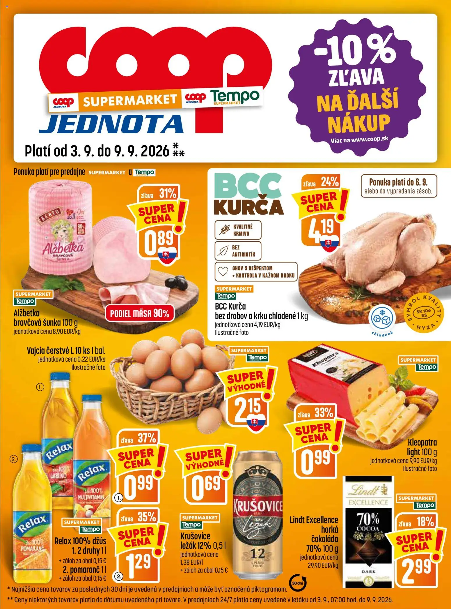 Nové COOP Jednota akcie – leták je platný od 03.09.2026 | Strana: 17 | Produkty: Šunka, Džús, Lindt, Čokoláda