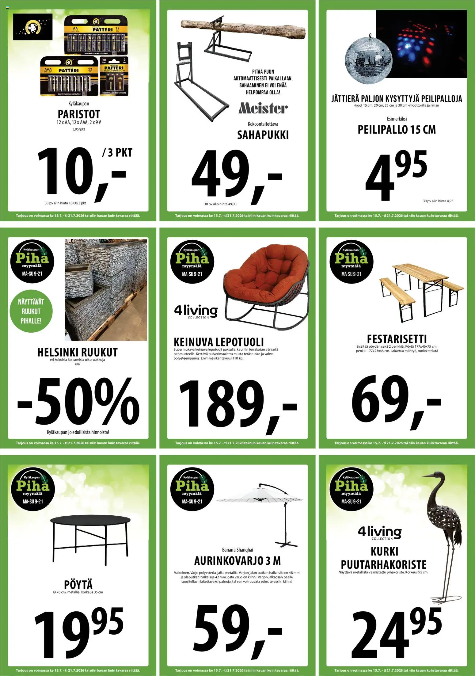 Tuuri tarjoukset – voimassa 15/07/2026 alkaen | Sivu: 33 | Tuotteet: Lepotuoli, Pöytä, Patteri, Paristot