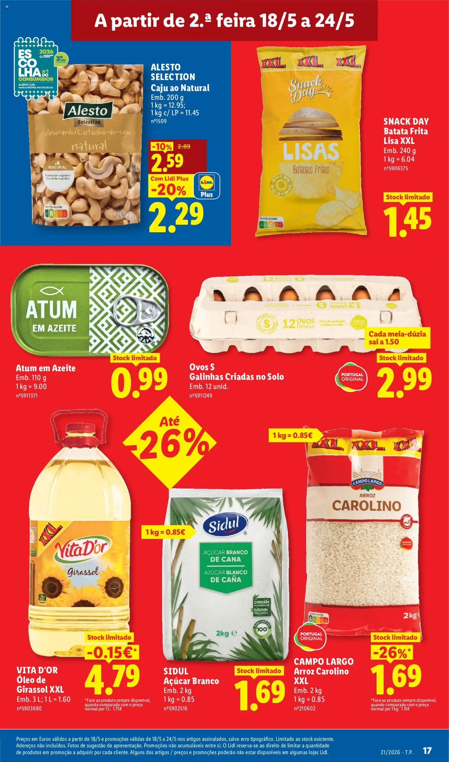Lidl folheto │ válido de 18.05.2026 | Página: 17 | Produtos: Atum, Batata frita, Arroz, Açúcar
