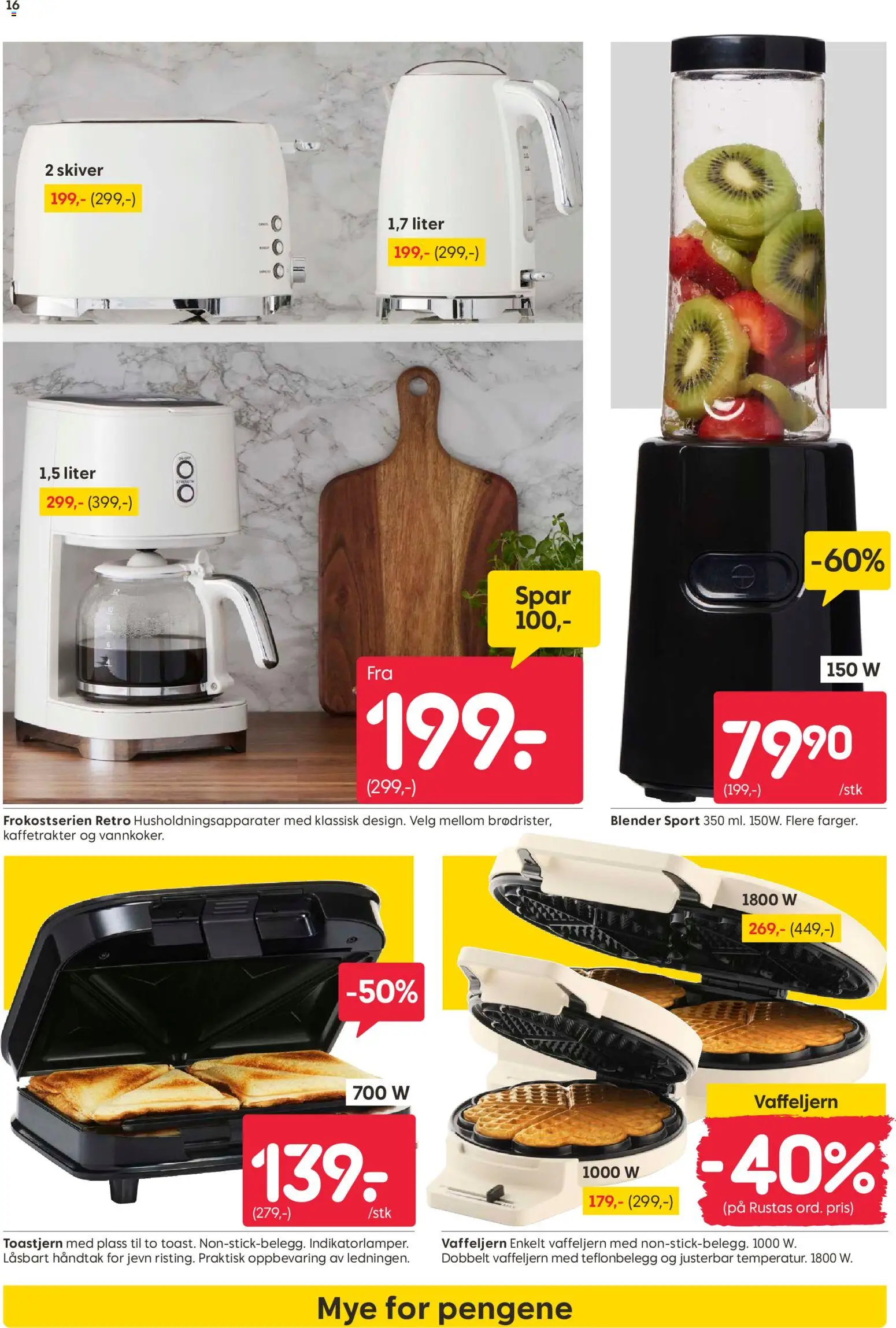 {H1} | Side: 16 | Produkter: Vaffeljern, Blender, Toastjern, Sandwich