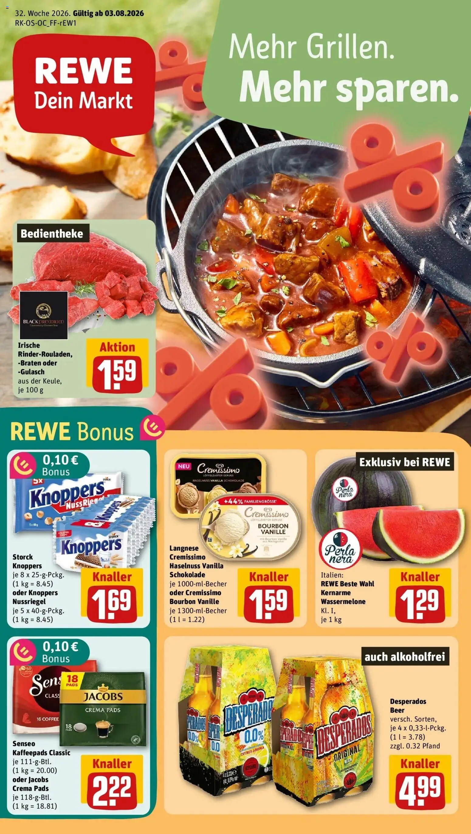 Rewe Prospekt Berlin / Tempelhof – gültig ab 03.08.2026 | Seite: 1 | Produkte: Langnese, Langnese cremissimo, Schokolade, Vanille