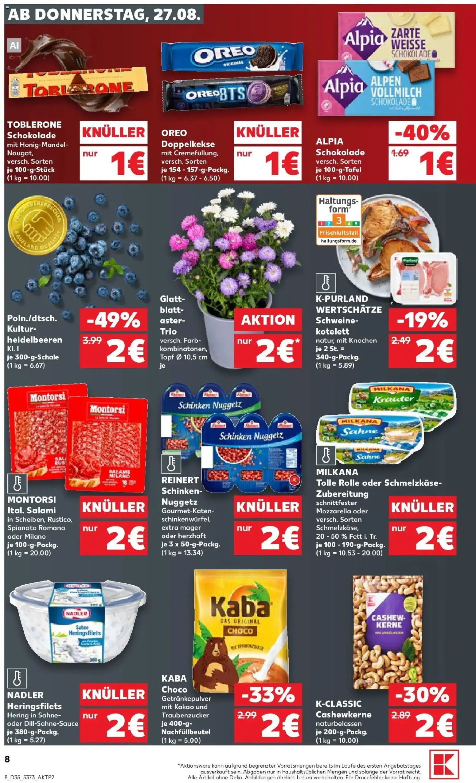 Prospekt Kaufland ab 24.08.2026 » Angebote Online zum Blättern | Seite: 19 | Produkte: Schokolade, Mozzarella, Heidelbeeren, Schinken
