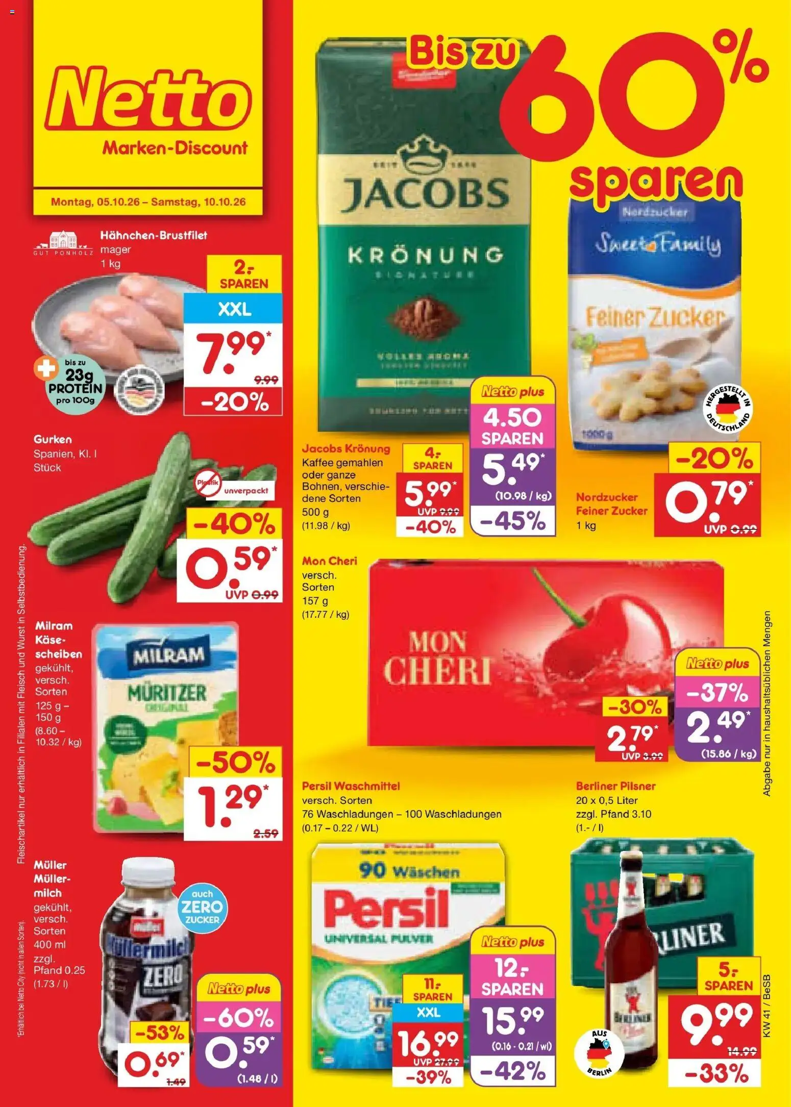 Netto Marken-Discount Prospekt Berlin-Prenzlauer Berg (ab 05.10.2026) » Angebote | Seite: 1 | Produkte: Käse, Waschmittel, Fleisch, Persil