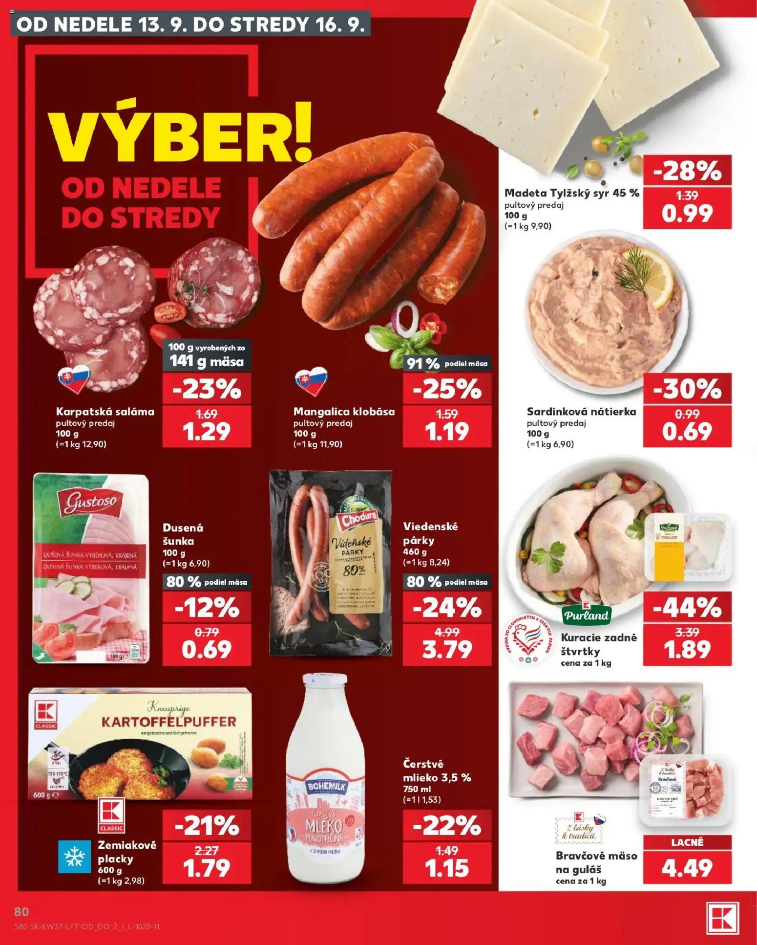 Nové Kaufland akcie – leták je platný od 10.09.2026 | Strana: 80 | Produkty: Syr, Šunka, Nátierka, Mäso