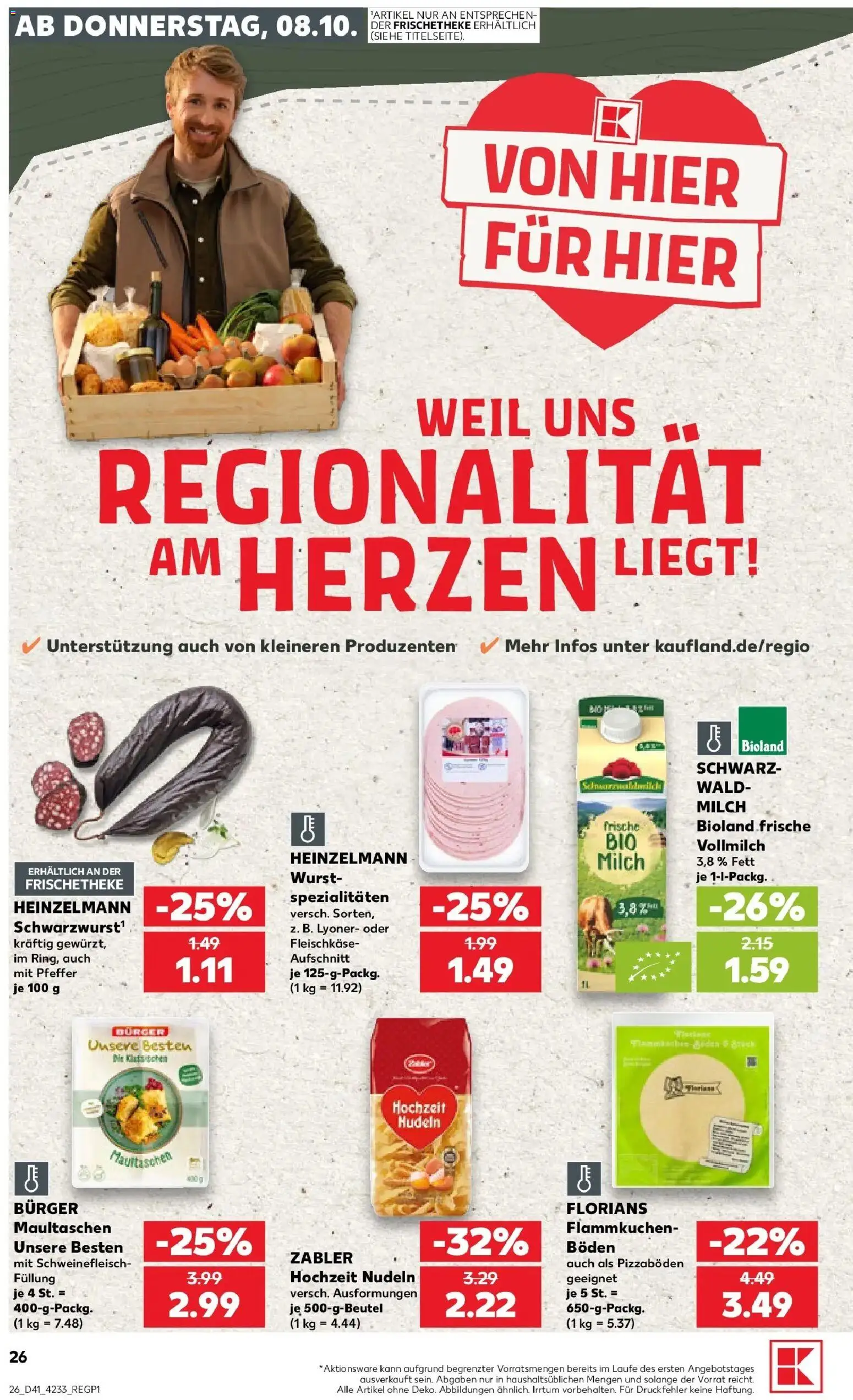 Prospekt Kaufland ab 08.10.2026 » Angebote Online zum Blättern | Seite: 26 | Produkte: Burger, Wurst, Schweinefleisch, Maultaschen