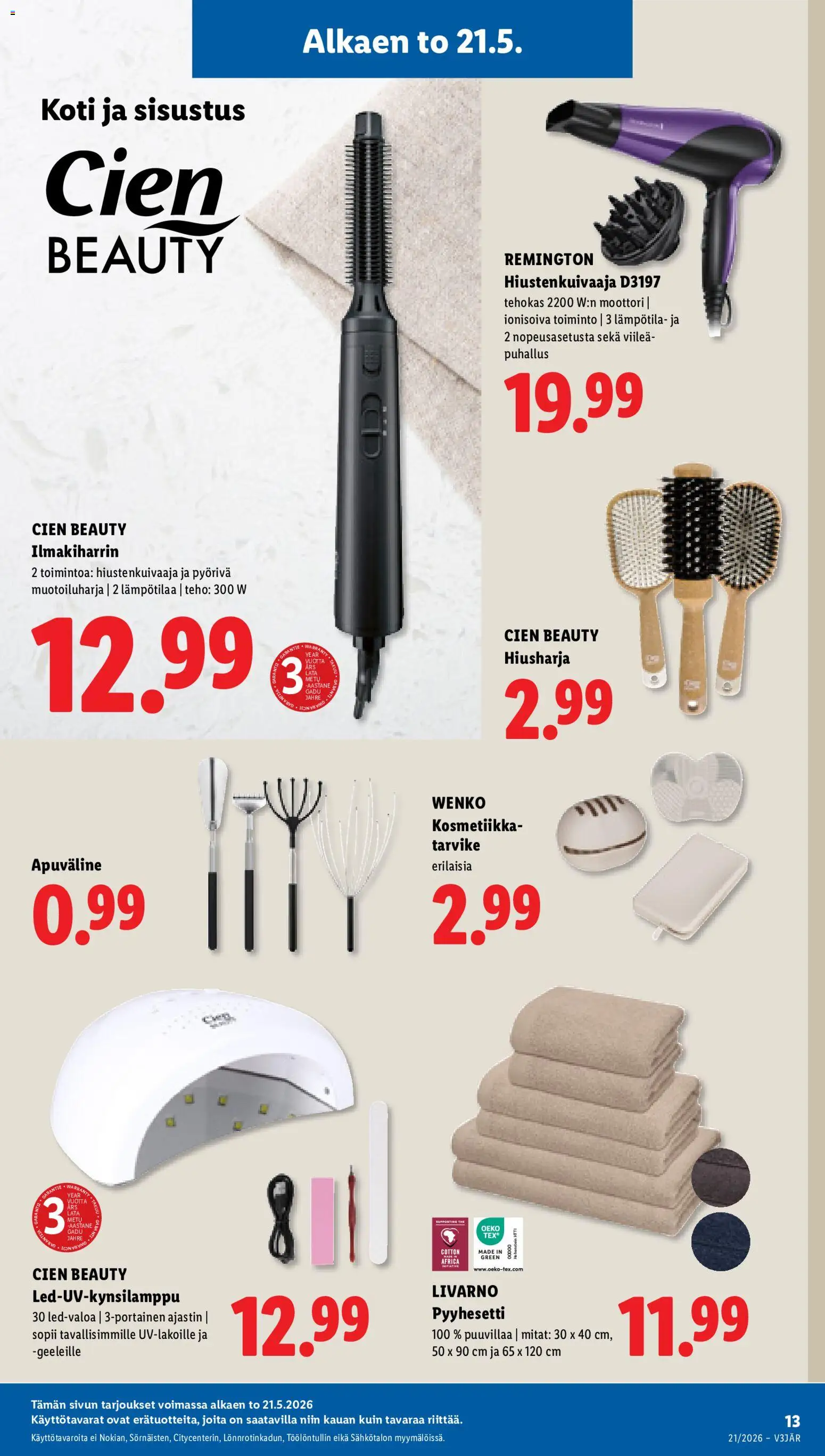 Lidl tarjoukset – voimassa 21.05.2026 alkaen | Sivu: 15 | Tuotteet: Ilmakiharrin, Hiustenkuivaaja, Hiusharja