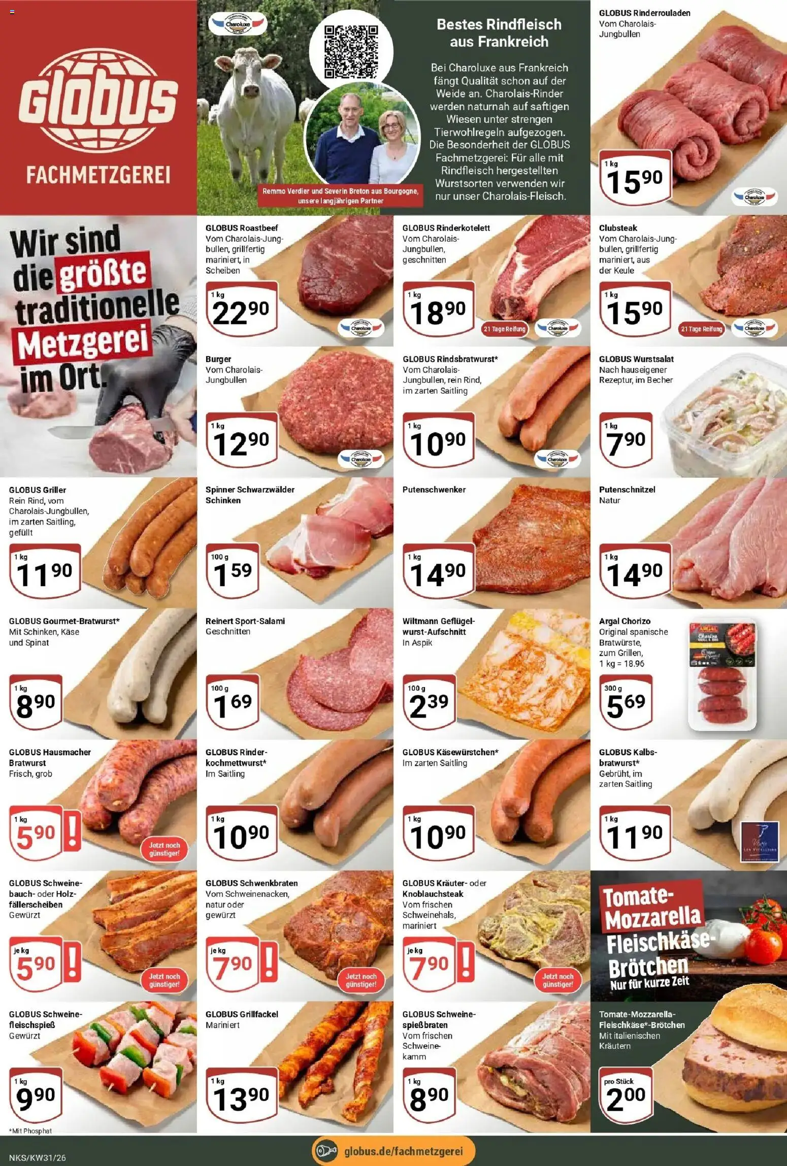 Globus Prospekt Neunkirchen – gültig ab 27.07.2026 | Seite: 8 | Produkte: Mozzarella, Putenschnitzel, Schinken, Rindfleisch