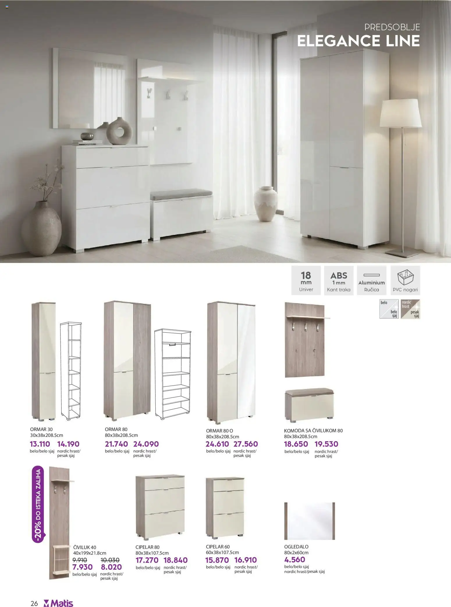 Matis katalog - važi od 01.05.2026 | Strana: 24 | Proizvode: Ormar, Ogledalo, Civiluk, Cipelar