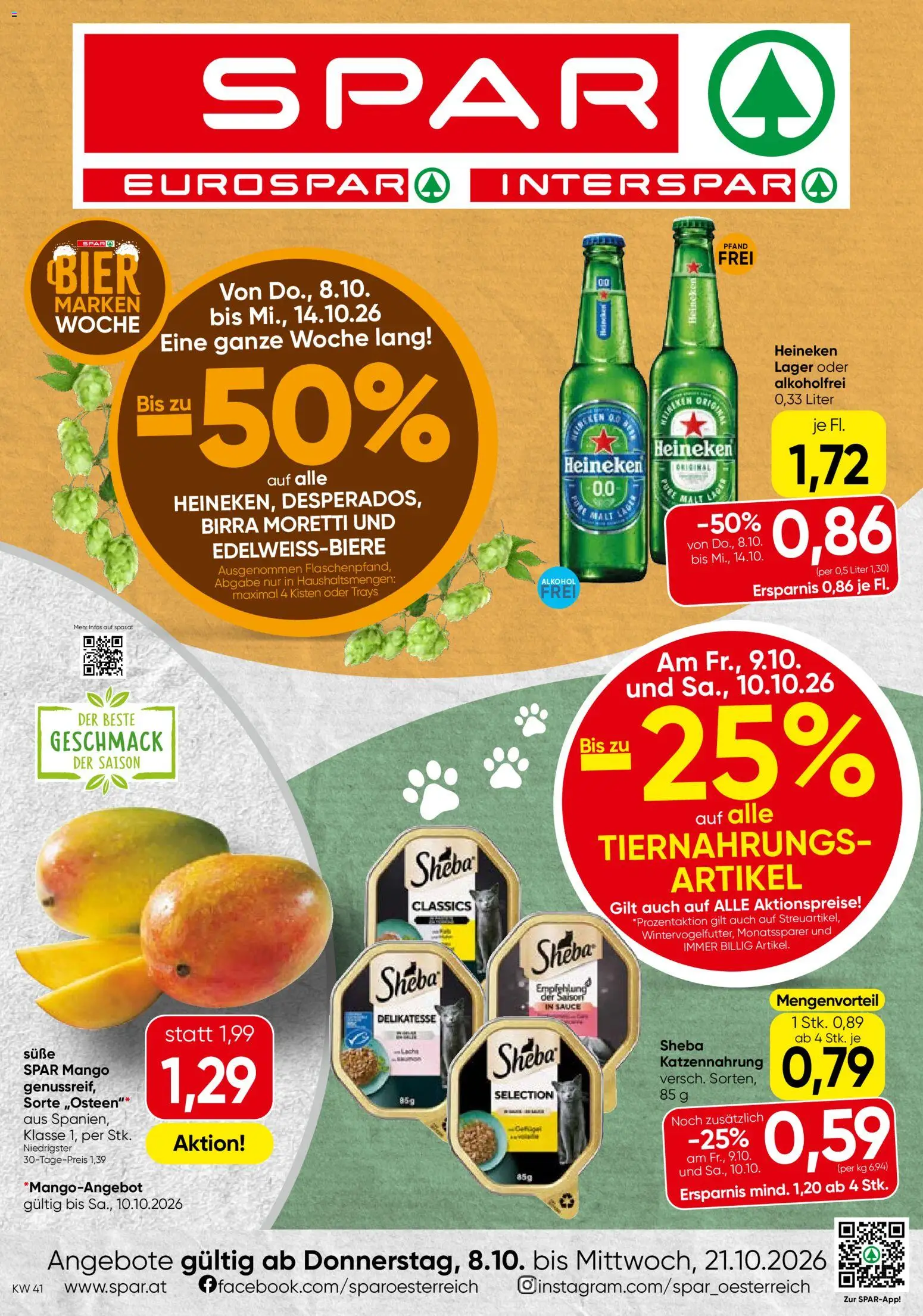 Spar Flugblatt gültig ab 08.10.2026 | Seite: 1 | Produkte: Mango, Bier