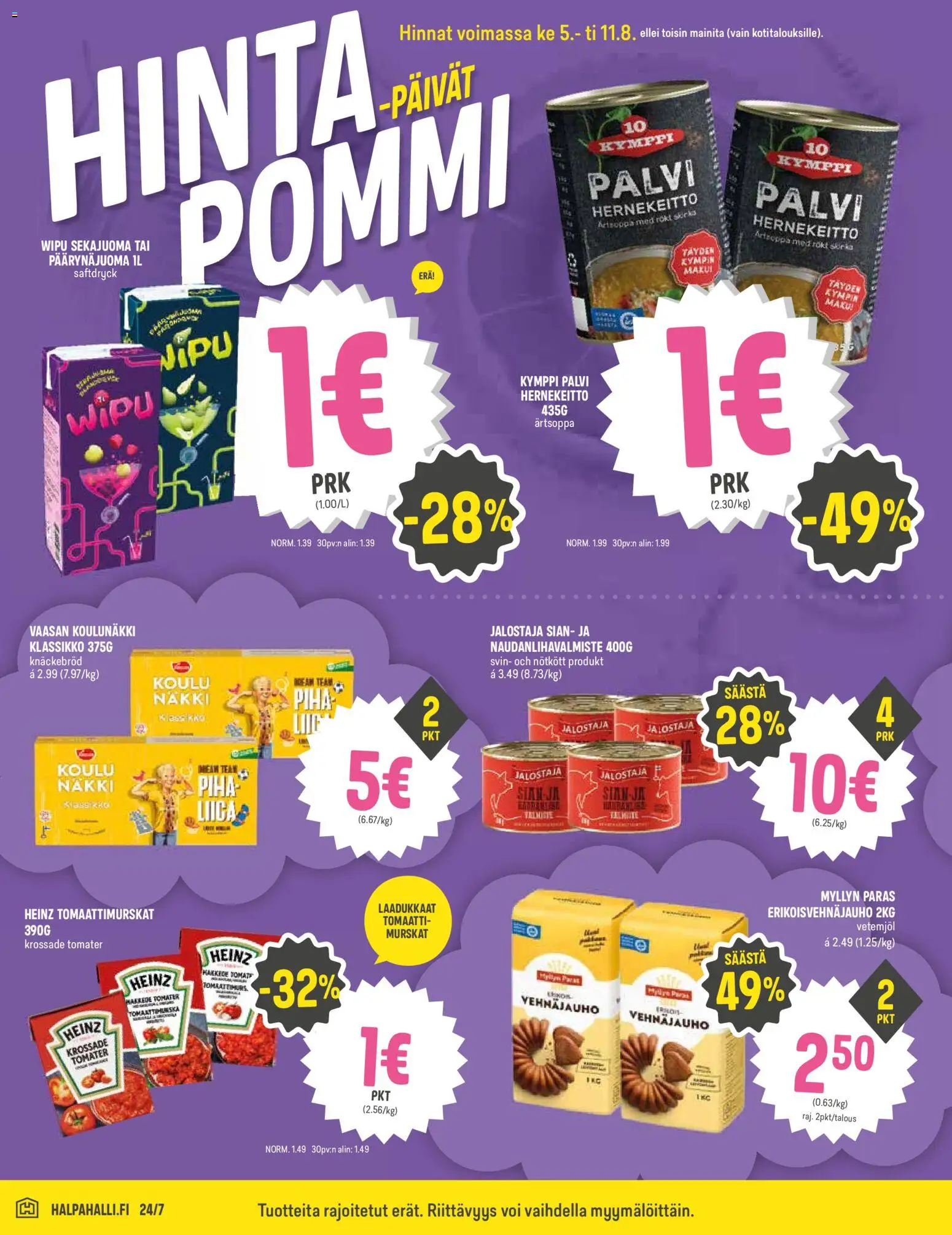 Halpa Halli tarjoukset – voimassa 05/08/2026 alkaen | Sivu: 4 | Tuotteet: Vehnäjauho, Voi, Hernekeitto