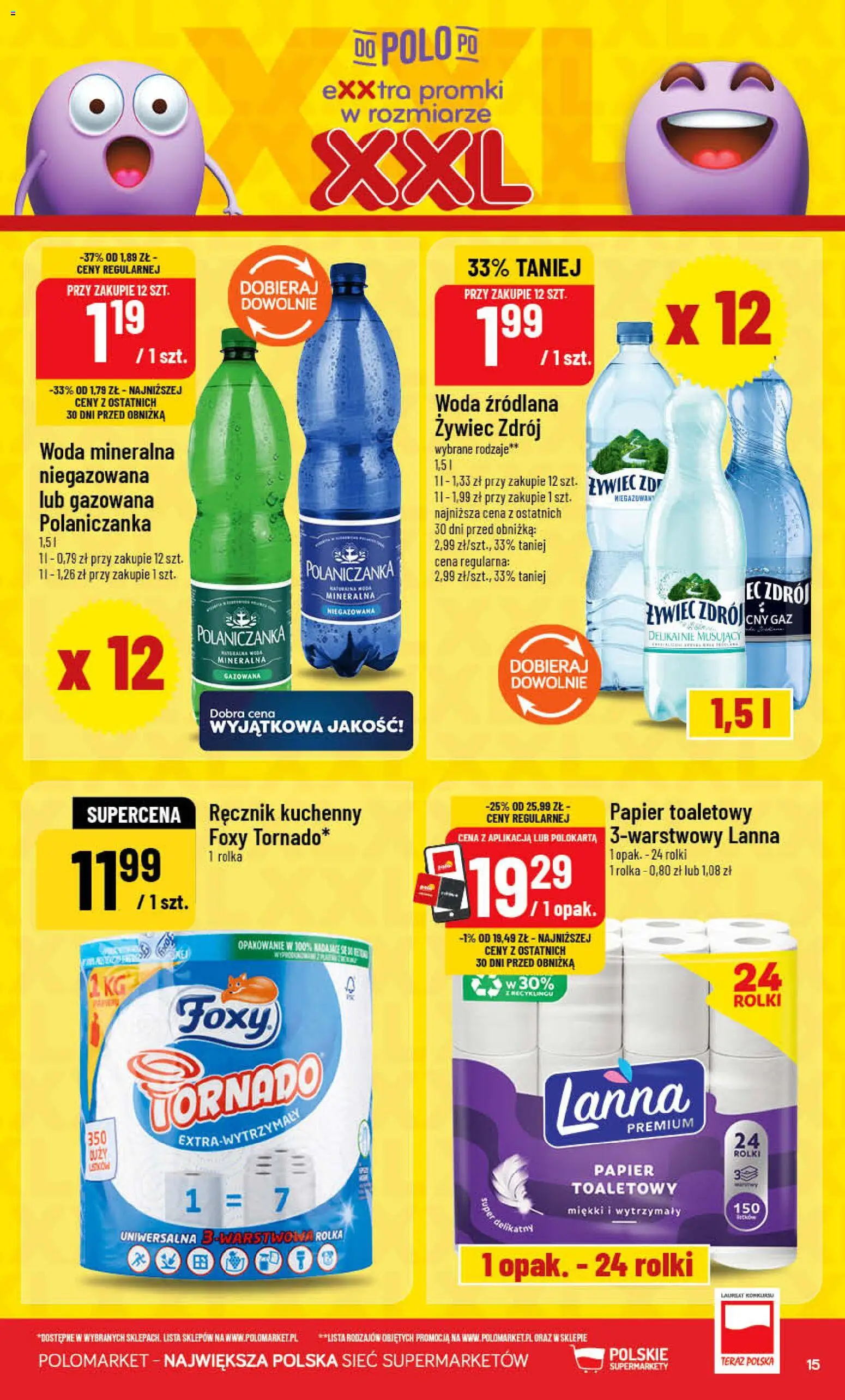 POLOmarket gazetka od 06.05.2026 | Strona: 15 | Produkty: Papier toaletowy, Rolki, Woda źródlana, Woda