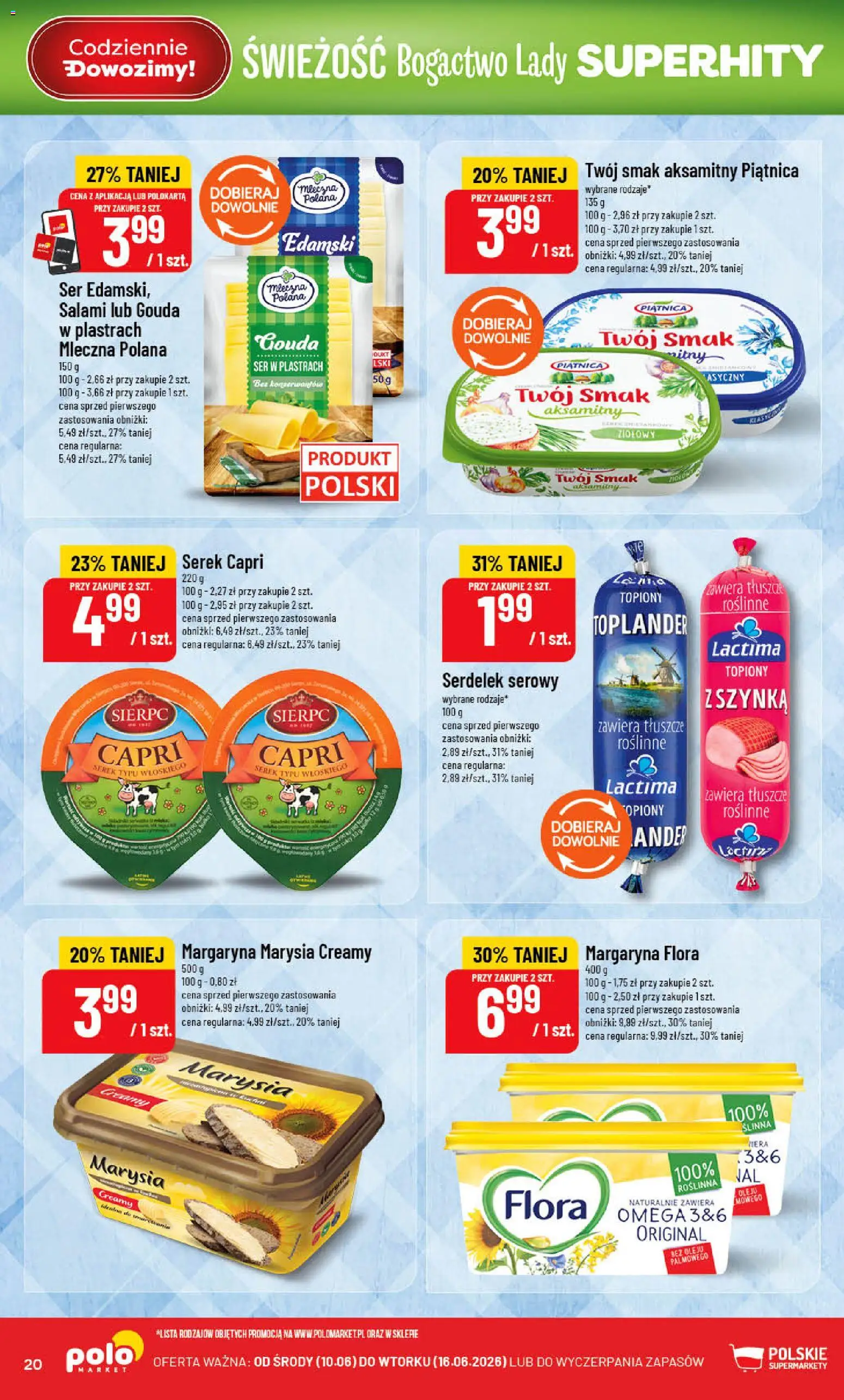 POLOmarket gazetka od 10.06.2026 | Strona: 20 | Produkty: Serek, Margaryna, Ser, Salami