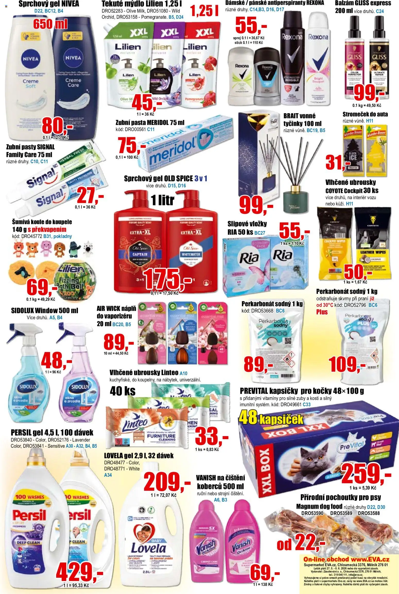 Eva supermarket leták od 27.05.2026 | Strana: 6 | Produkty: Vlhčené ubrousky, Mýdlo, Vložky, Rexona