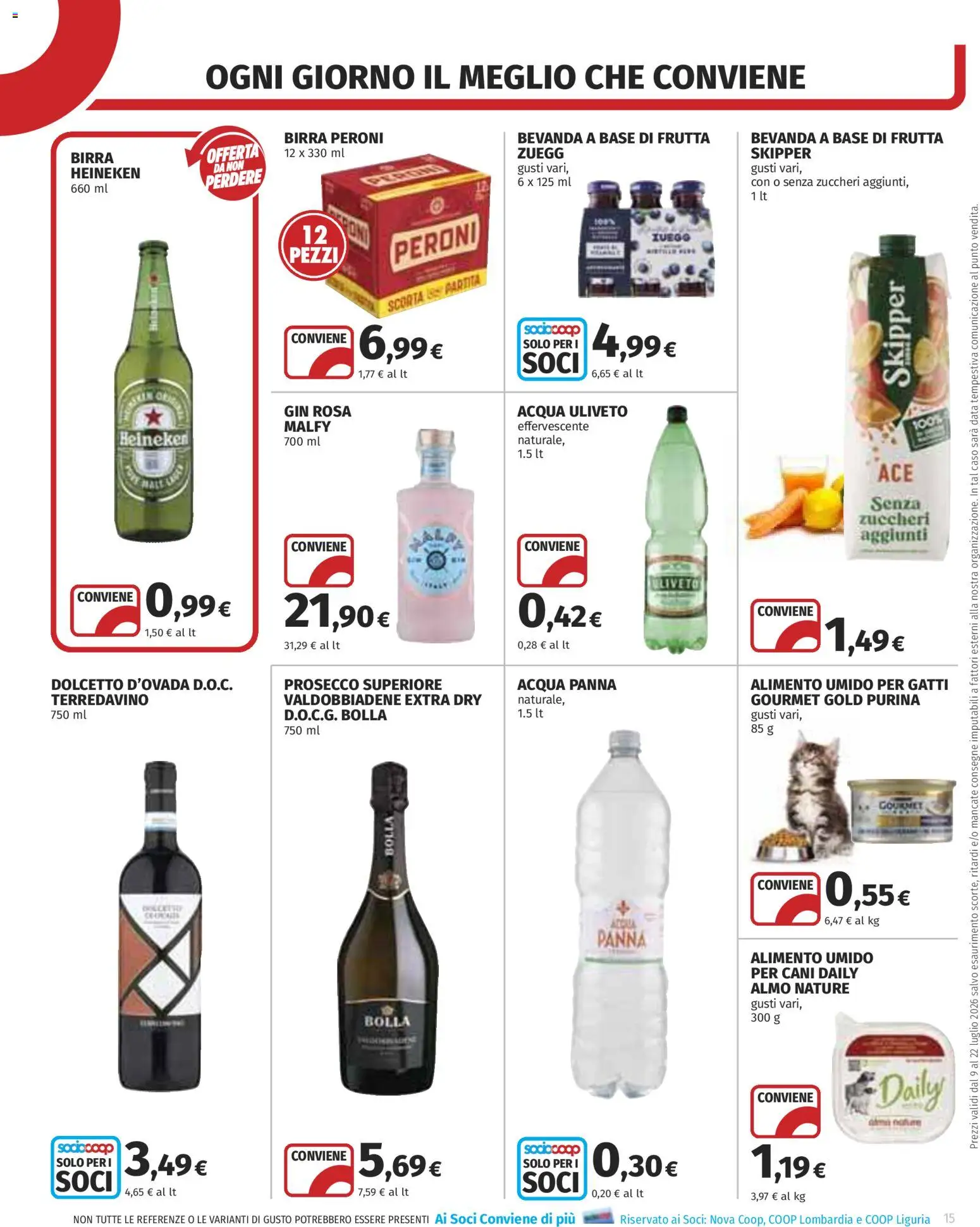 Volantino COOP del 09/07/2026 | Pagina: 15 | Prodotti: Acqua Panna, Gin, Data, Heineken
