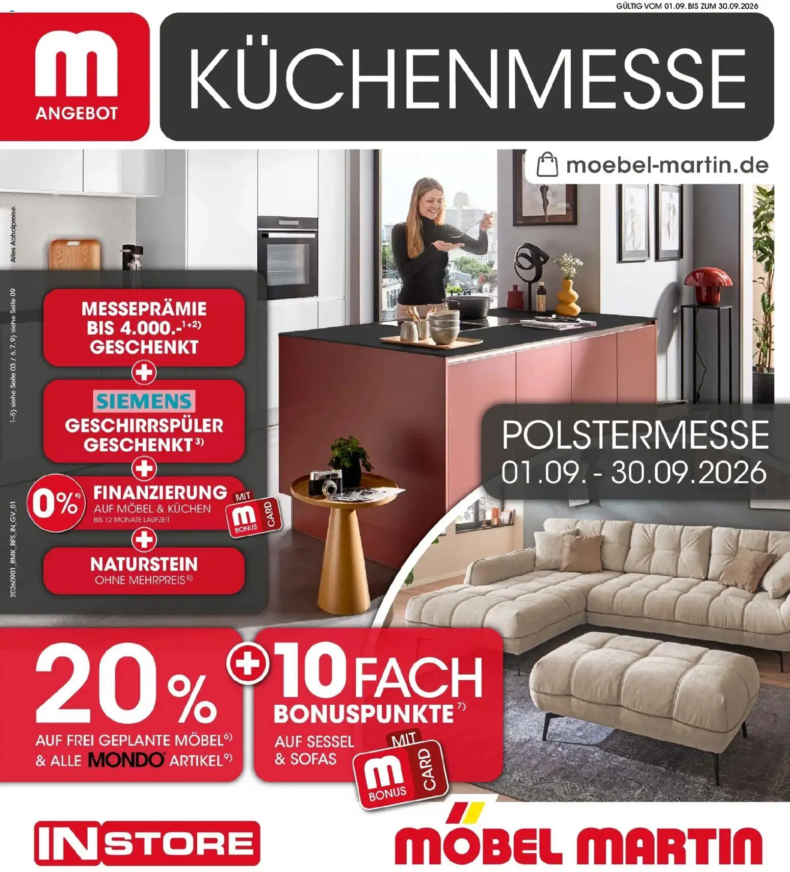 Möbel Martin Aktueller Prospekt (ab 01.09.2026) zum Blättern | Seite: 1 | Produkte: Siemens, Geschirrspüler, Sessel, Kuchen