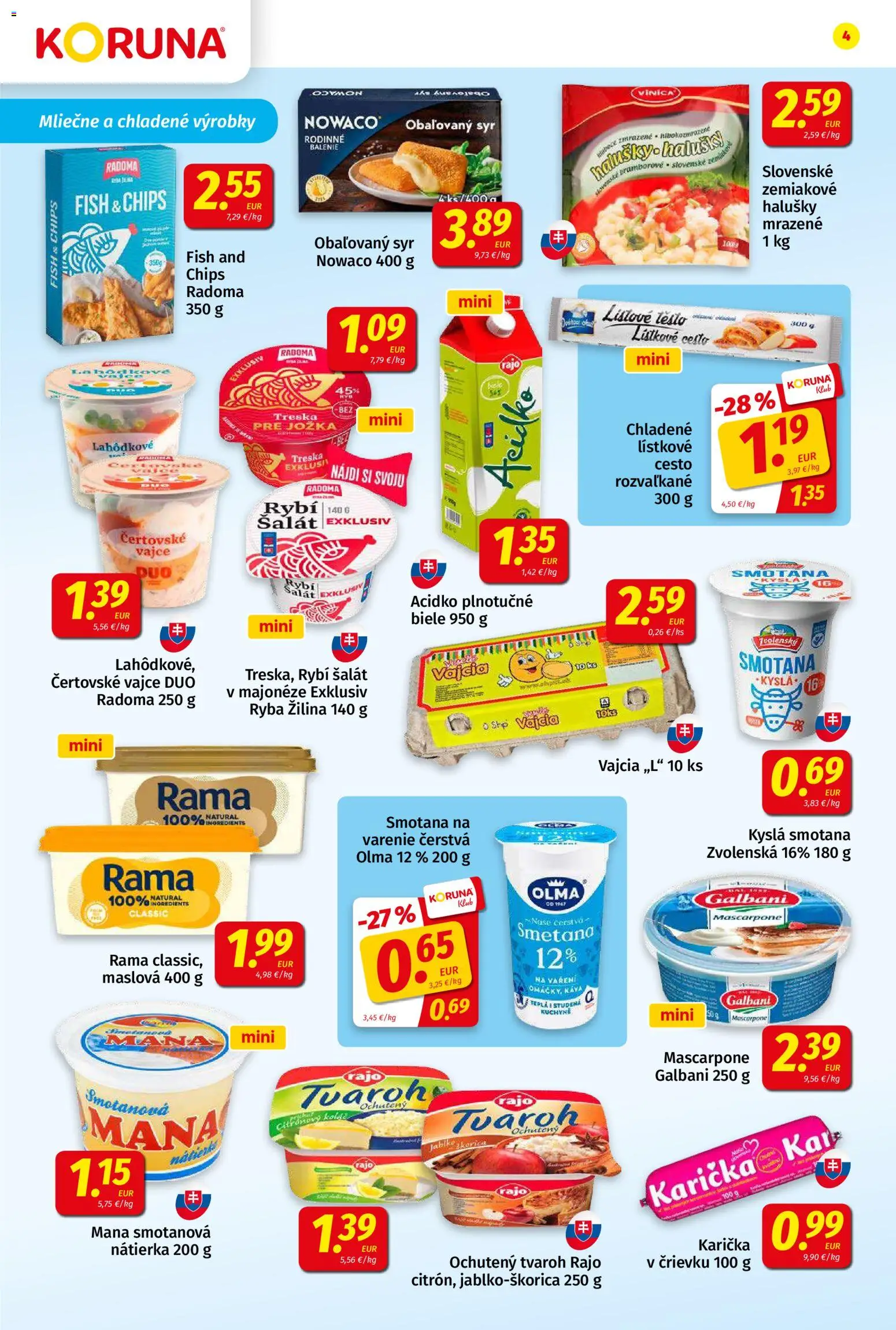 Nové Koruna akcie – leták je platný od 31.07.2026 | Strana: 4 | Produkty: Nátierka, Šalát, Rama, Treska