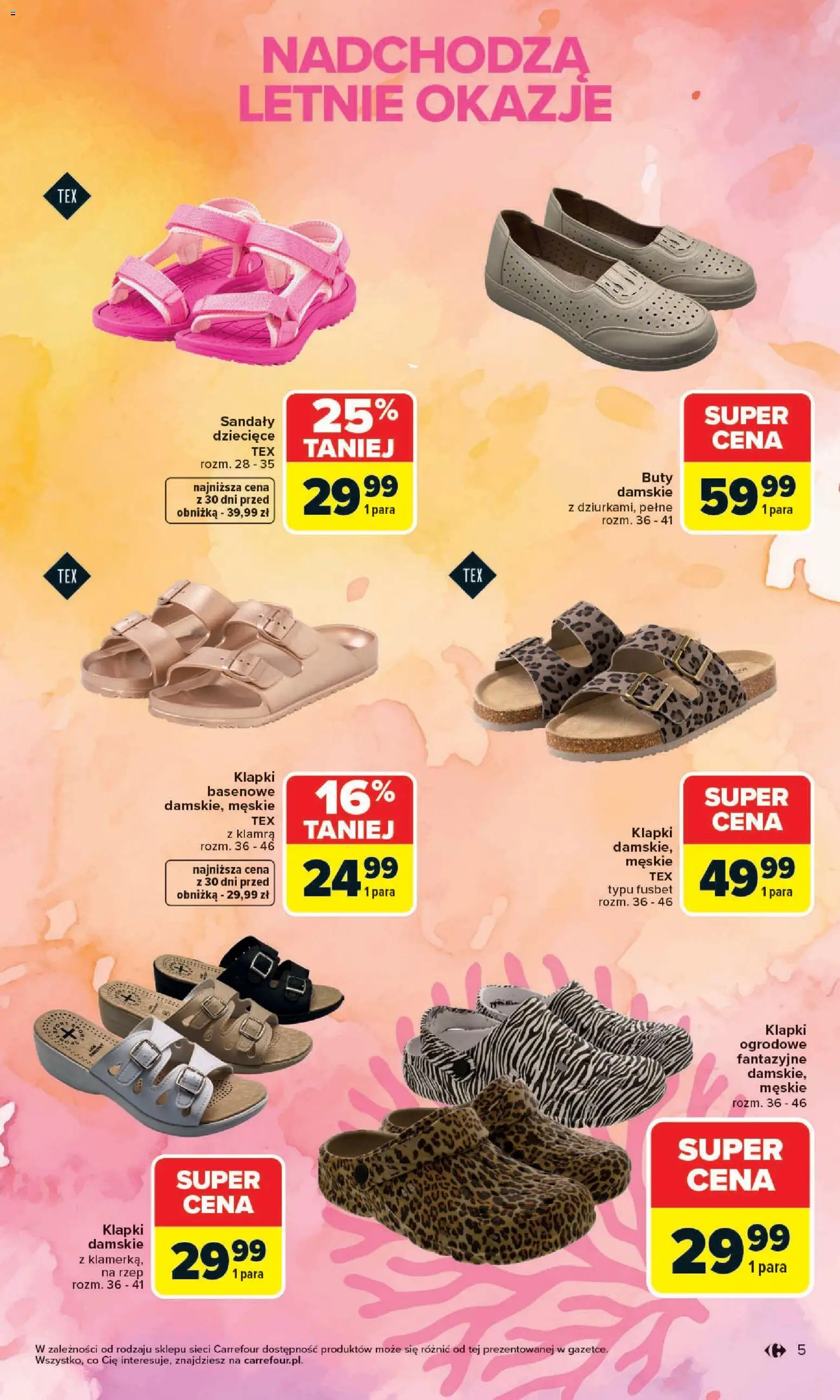 Carrefour gazetka - Stylizacje na letnie okazje od 01.06.2026 | Strona: 5 | Produkty: Sandały, Buty, Klapki, Klapki damskie