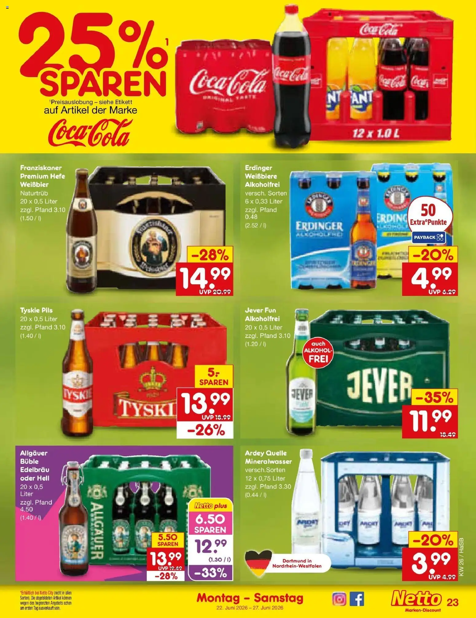 Netto Marken-Discount Prospekt Wuppertal – gültig ab 21.06.2026 | Seite: 31 | Produkte: Coca cola, Erdinger, Weißbier, Mineralwasser