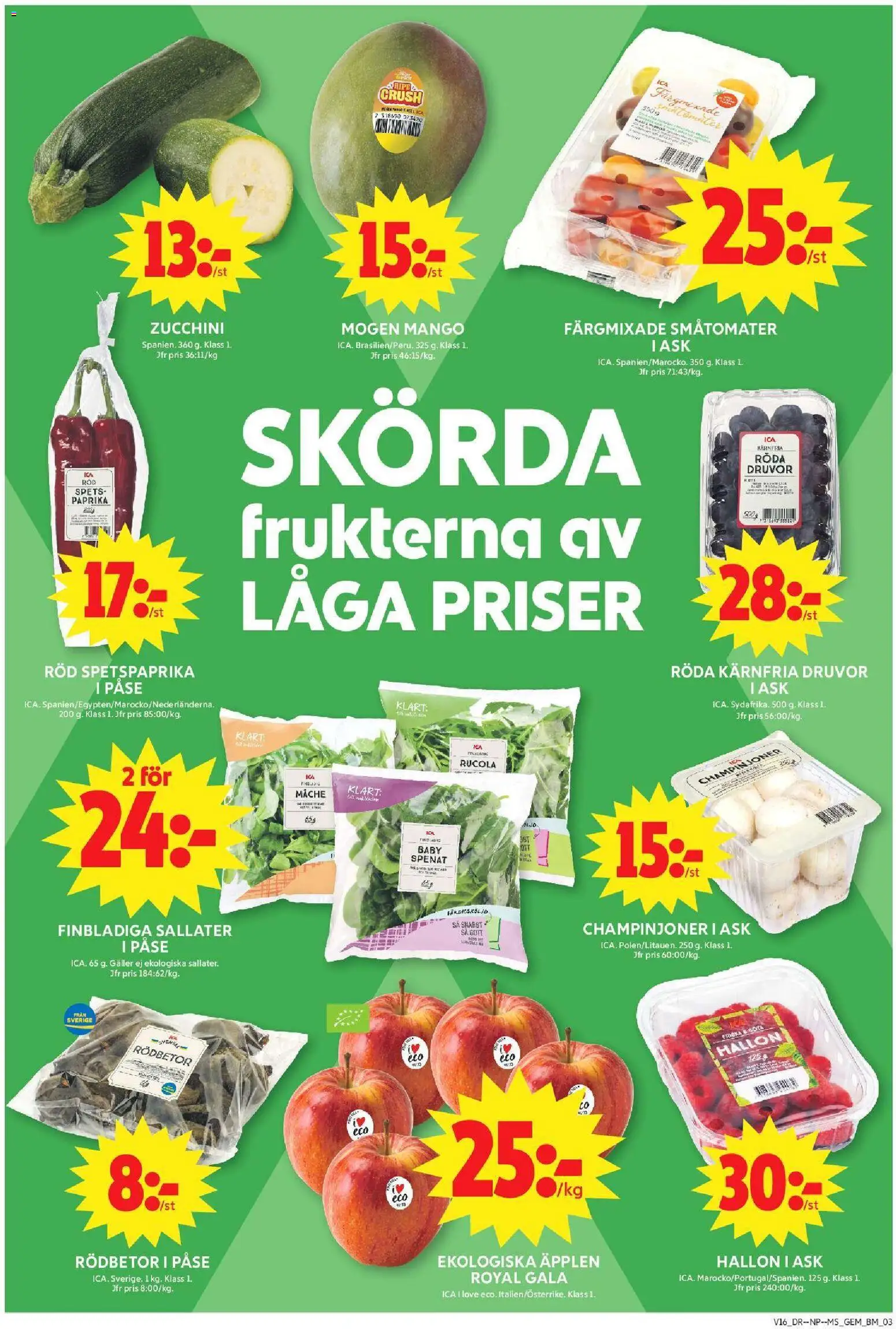 ICA Maxi reklamblad aktuell från 13.04.2026 | Sida: 3 | Produkter: Galler, Champinjoner, Mango, Zucchini