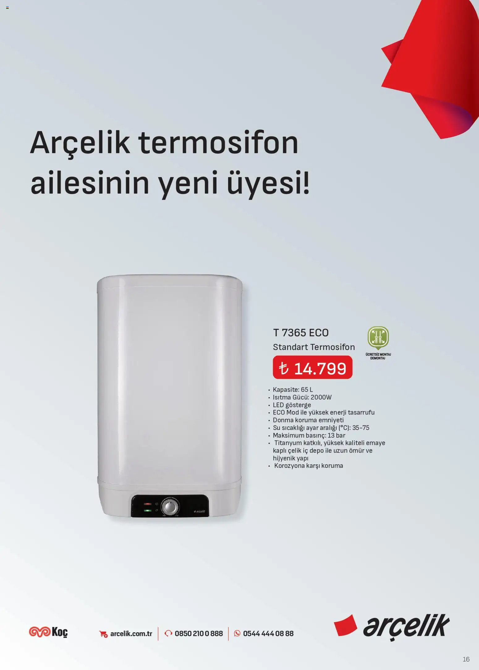 Arçelik - İklimlendirme Kataloğu - 01.05.2026 tarihinden itibaren geçerlidir | Sayfa: 16 | Ürünler: Su